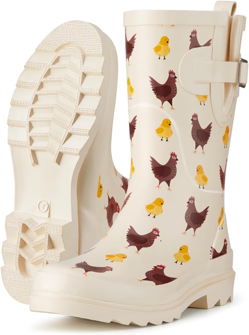 image:imageHISEA Rubber MidCalf Rain Boots for Women Waterproof Insulated AntiSlip Mud Boots Cute Fashion Chelsea Garden Boots For AdultChickens Yellow