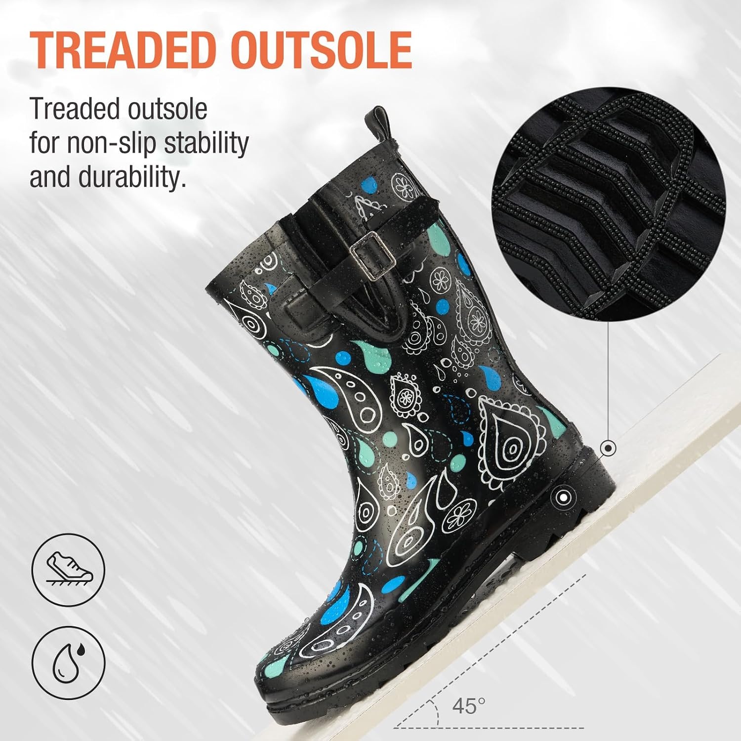 image:imageHISEA Rubber MidCalf Rain Boots for Women Waterproof Insulated AntiSlip Mud Boots Cute Fashion Chelsea Garden Boots For AdultClassic Paisley