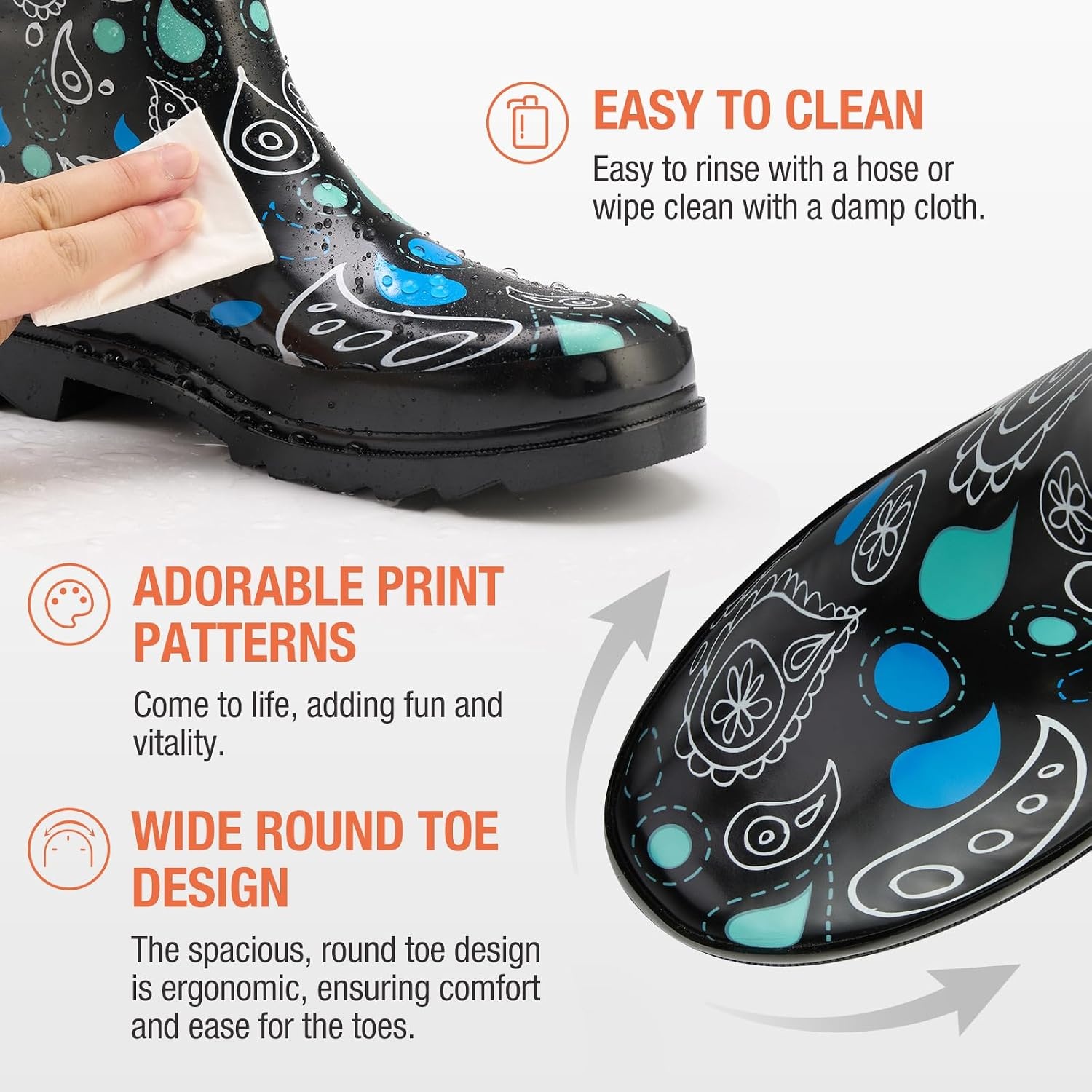 image:imageHISEA Rubber MidCalf Rain Boots for Women Waterproof Insulated AntiSlip Mud Boots Cute Fashion Chelsea Garden Boots For AdultClassic Paisley