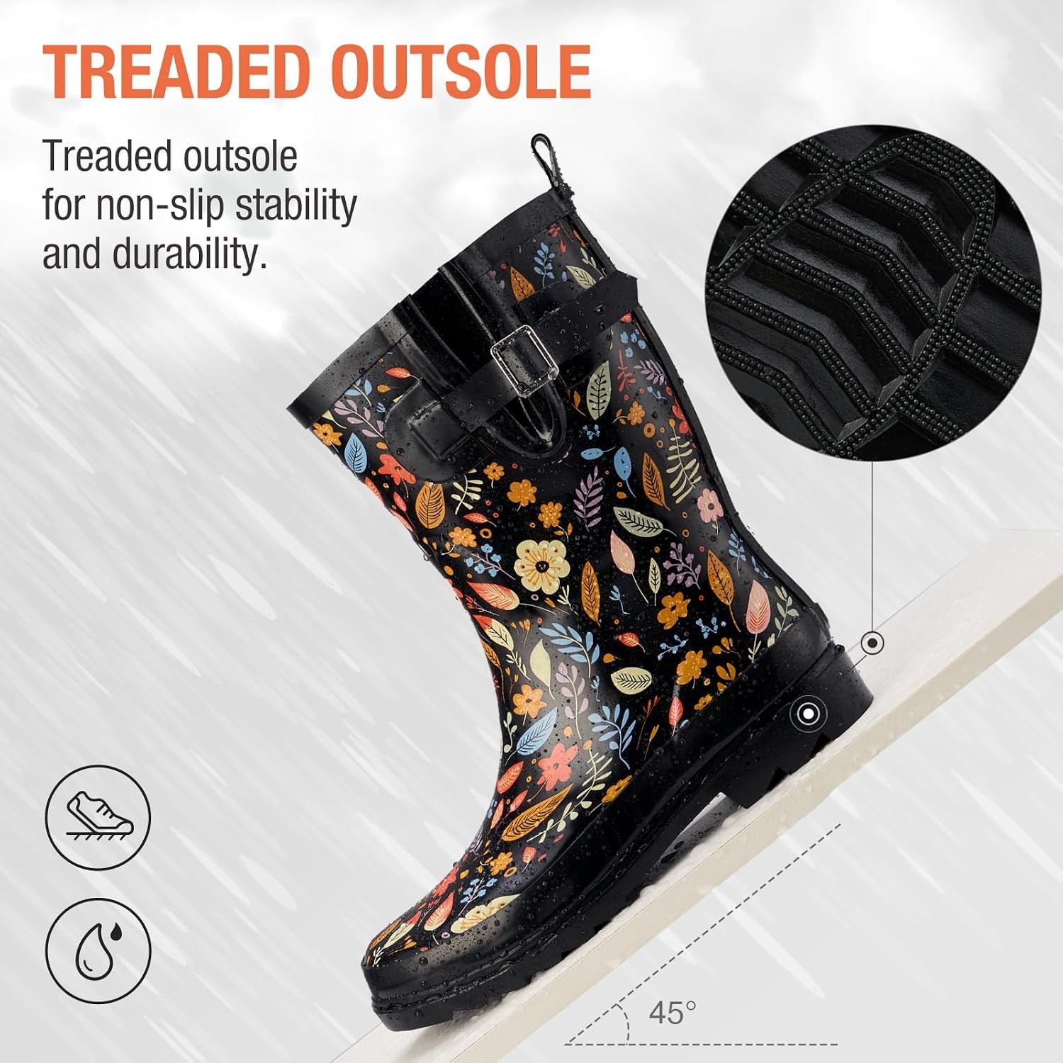image:imageHISEA Rubber MidCalf Rain Boots for Women Waterproof Insulated AntiSlip Mud Boots Cute Fashion Chelsea Garden Boots For AdultDark Garden