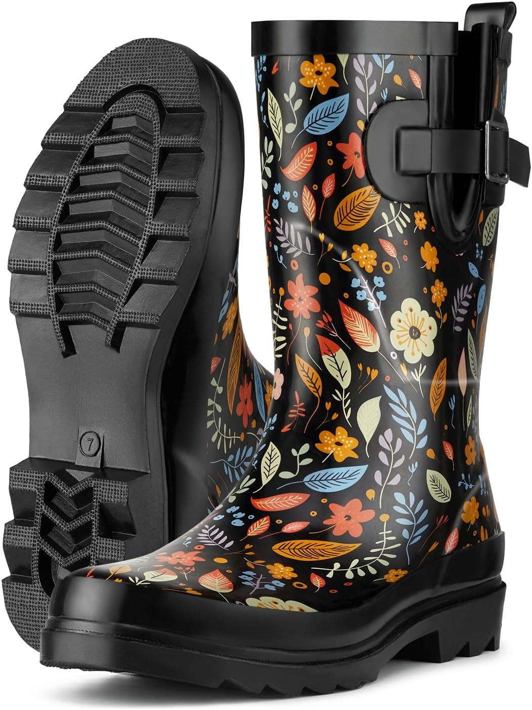 image:imageHISEA Rubber MidCalf Rain Boots for Women Waterproof Insulated AntiSlip Mud Boots Cute Fashion Chelsea Garden Boots For AdultDark Garden