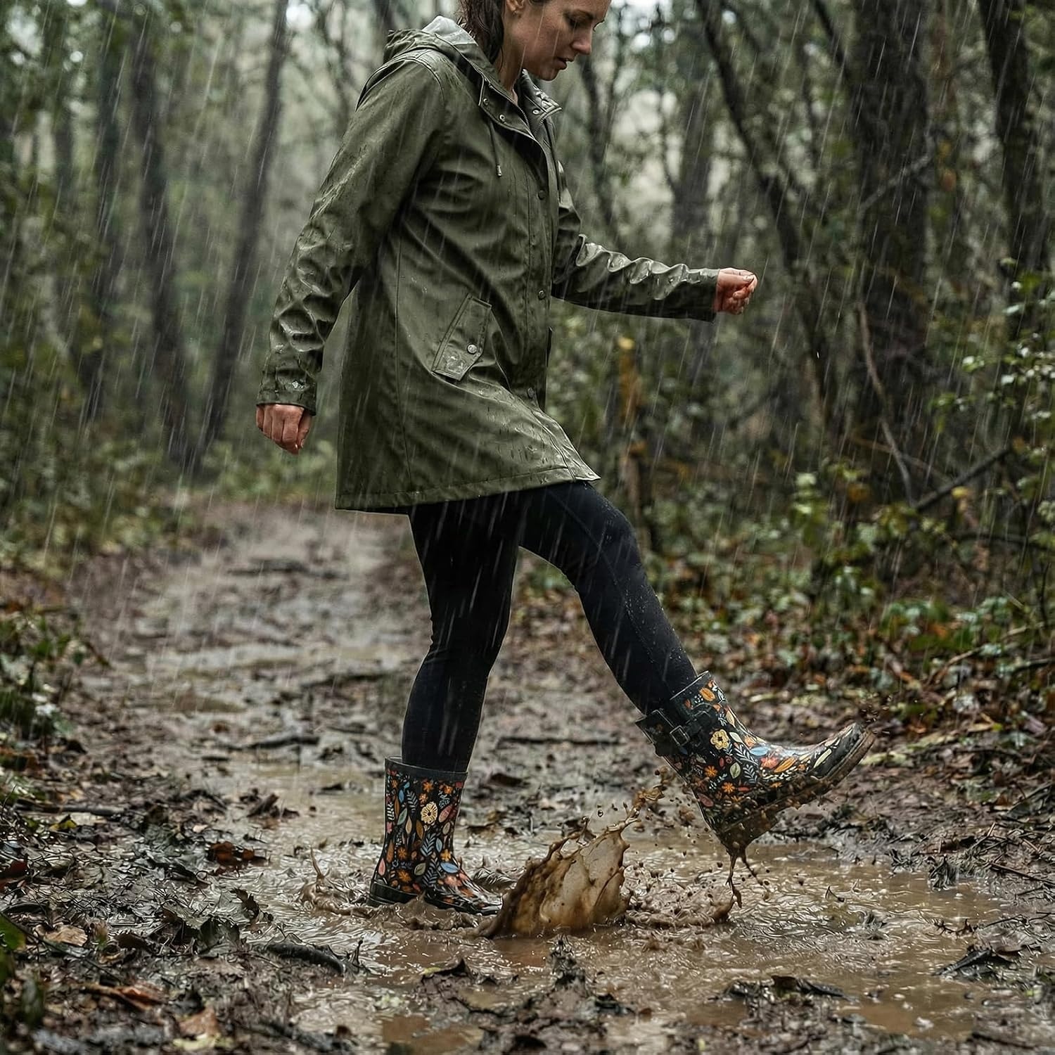 image:imageHISEA Rubber MidCalf Rain Boots for Women Waterproof Insulated AntiSlip Mud Boots Cute Fashion Chelsea Garden Boots For AdultDark Garden