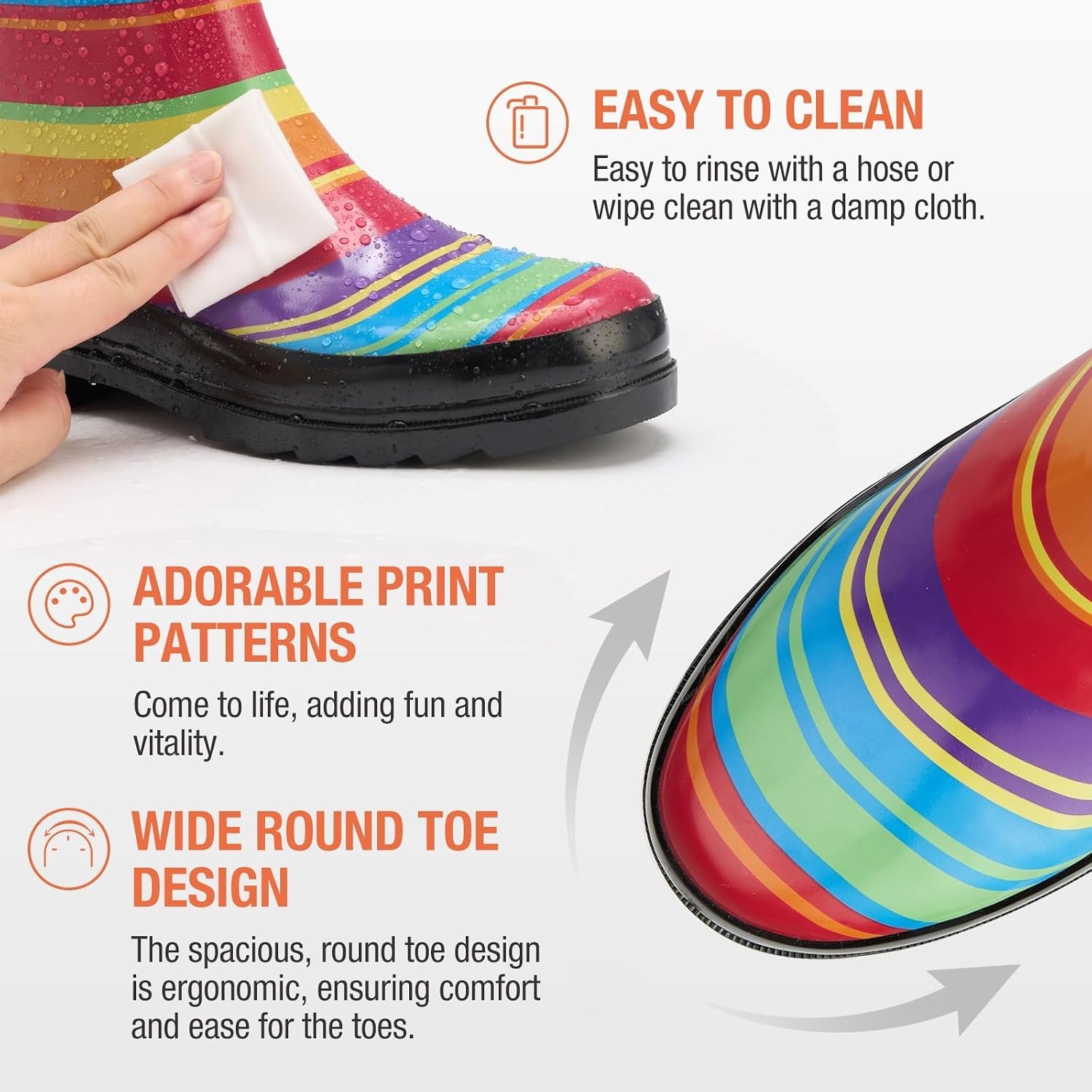 image:imageHISEA Rubber MidCalf Rain Boots for Women Waterproof Insulated AntiSlip Mud Boots Cute Fashion Chelsea Garden Boots For AdultRainbow Stripe