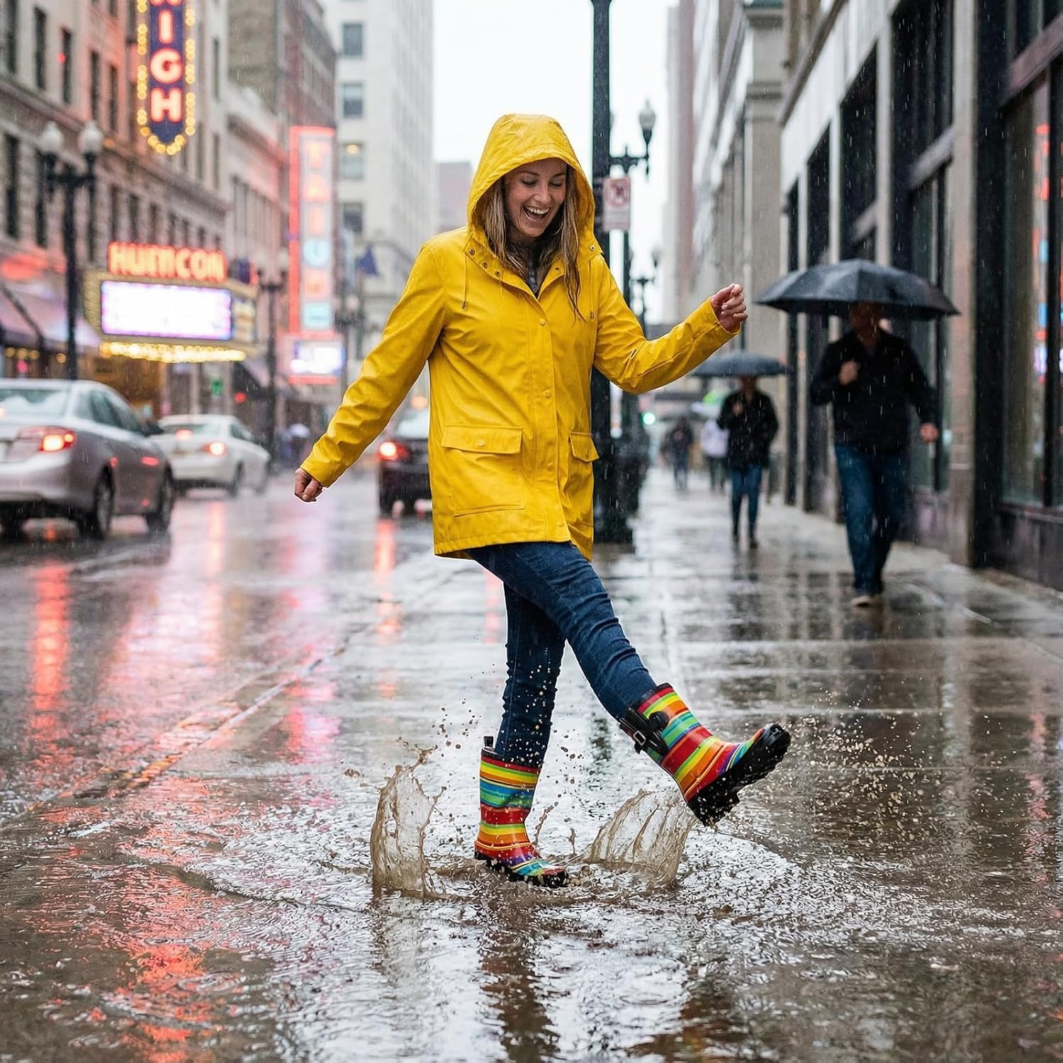 image:imageHISEA Rubber MidCalf Rain Boots for Women Waterproof Insulated AntiSlip Mud Boots Cute Fashion Chelsea Garden Boots For AdultRainbow Stripe