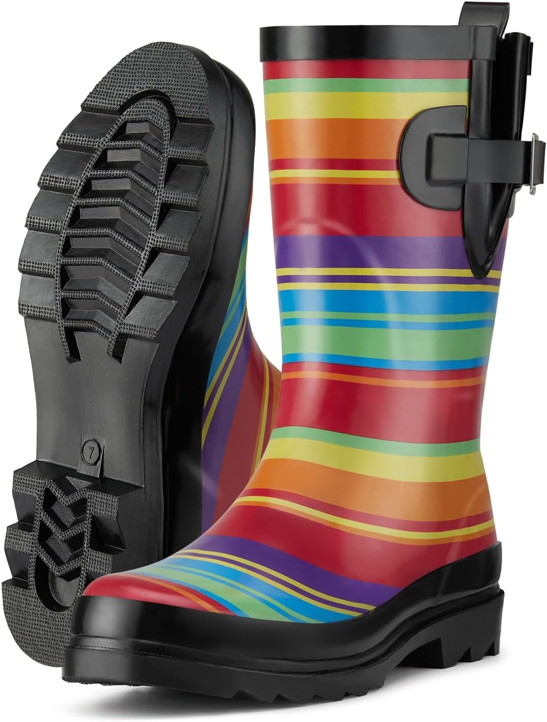 image:imageHISEA Rubber MidCalf Rain Boots for Women Waterproof Insulated AntiSlip Mud Boots Cute Fashion Chelsea Garden Boots For AdultRainbow Stripe