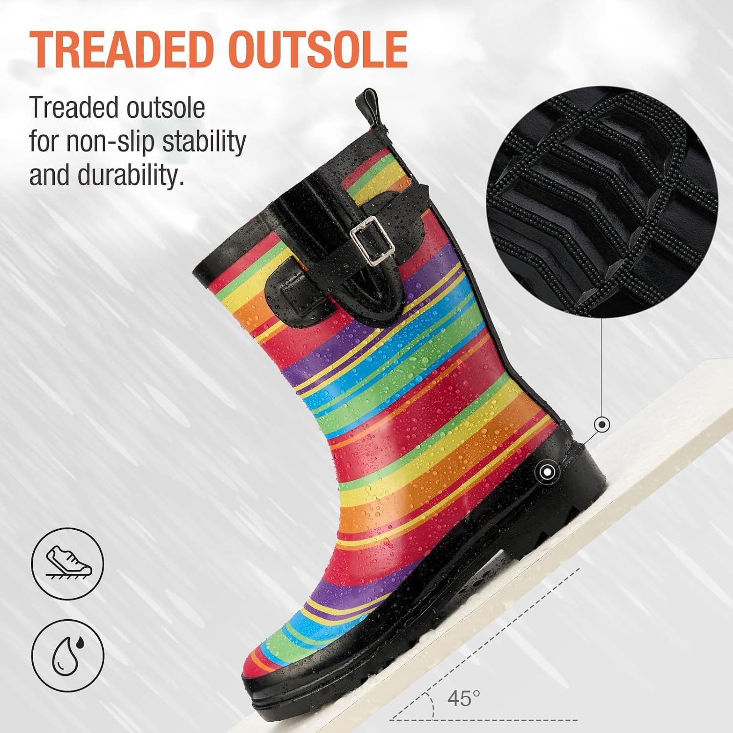 image:imageHISEA Rubber MidCalf Rain Boots for Women Waterproof Insulated AntiSlip Mud Boots Cute Fashion Chelsea Garden Boots For AdultRainbow Stripe