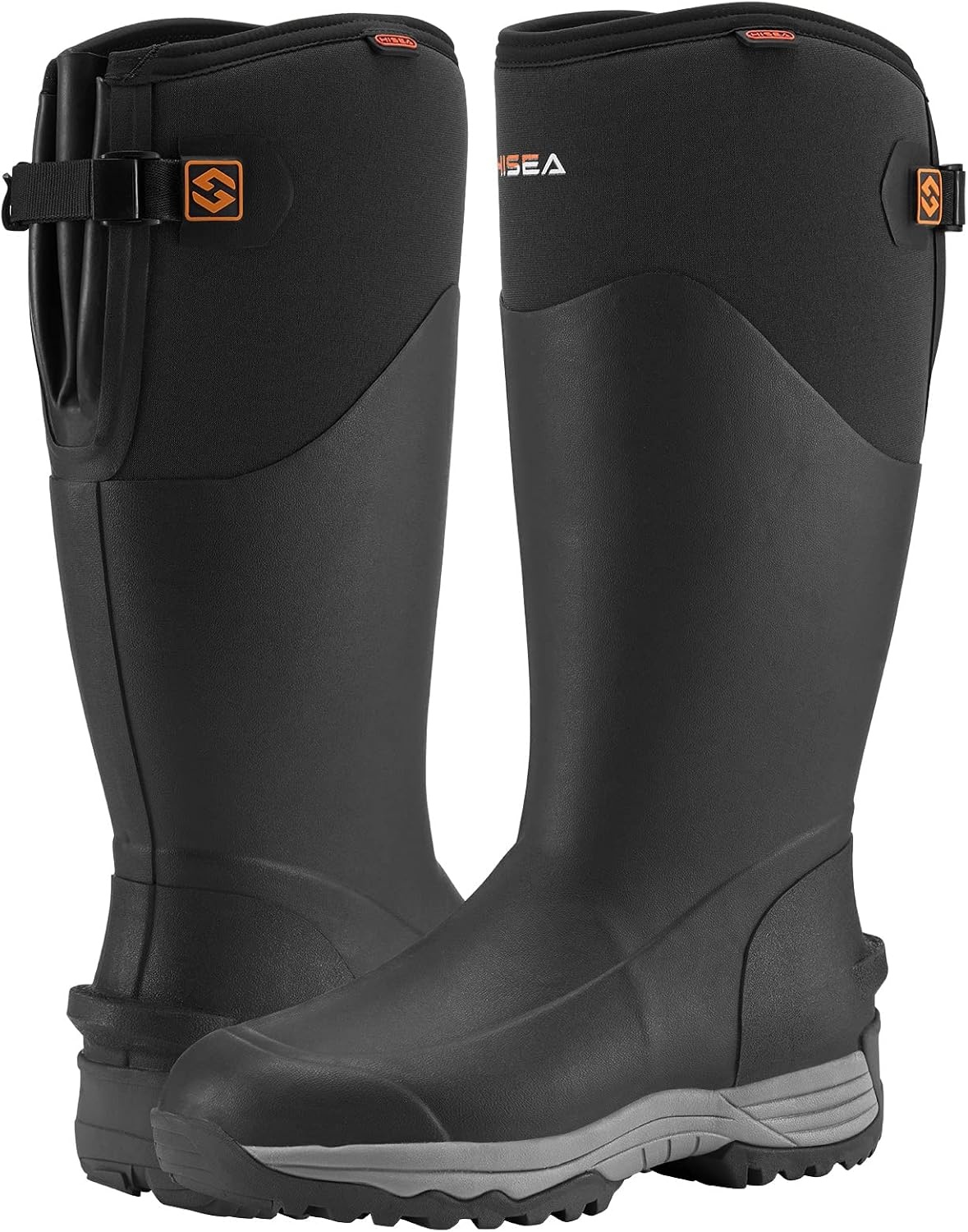 image:imageHISEA Rubber Work Boots for Men Waterproof Insulated Neoprene Hunting Boots with Adjustable Calf Durable AntiSlip Outdoor Mud Shoes for Gardening Farming Fishing Yard WorkingBlack
