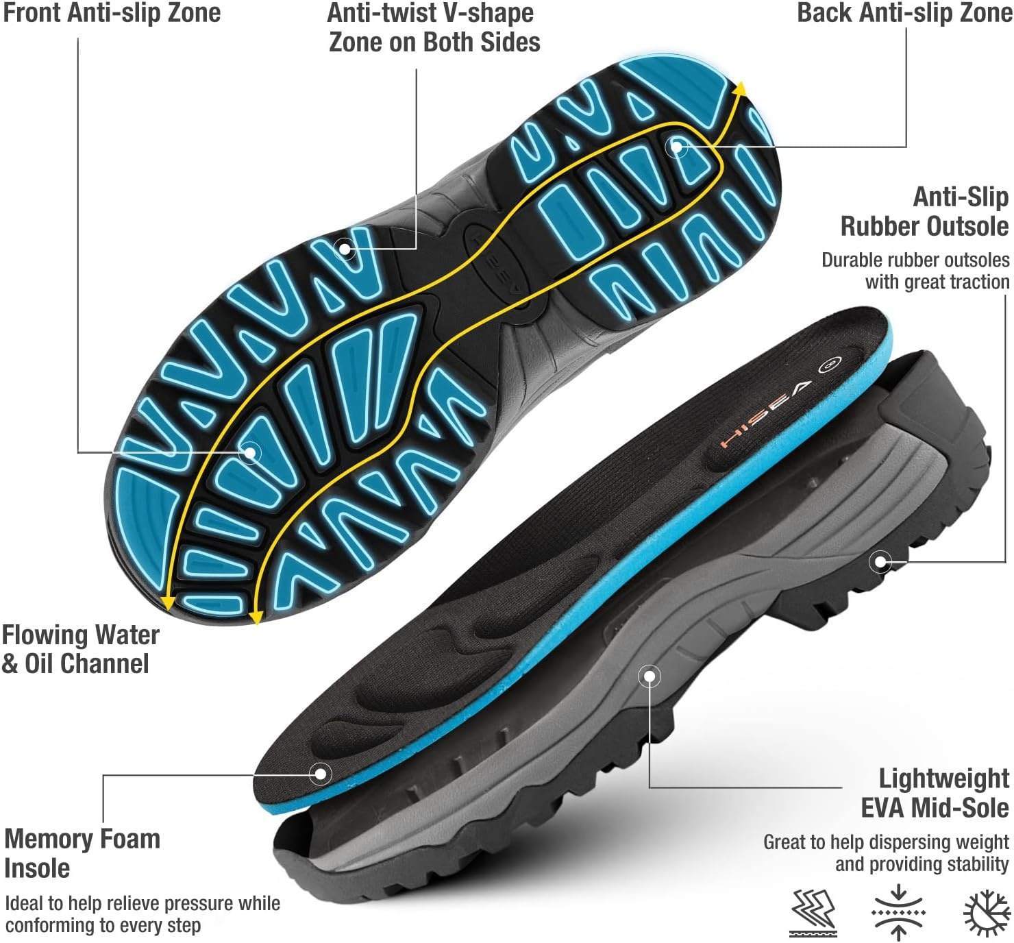 image:imageHISEA Rubber Work Boots for Men Waterproof Insulated Neoprene Hunting Boots with Adjustable Calf Durable AntiSlip Outdoor Mud Shoes for Gardening Farming Fishing Yard WorkingBlack