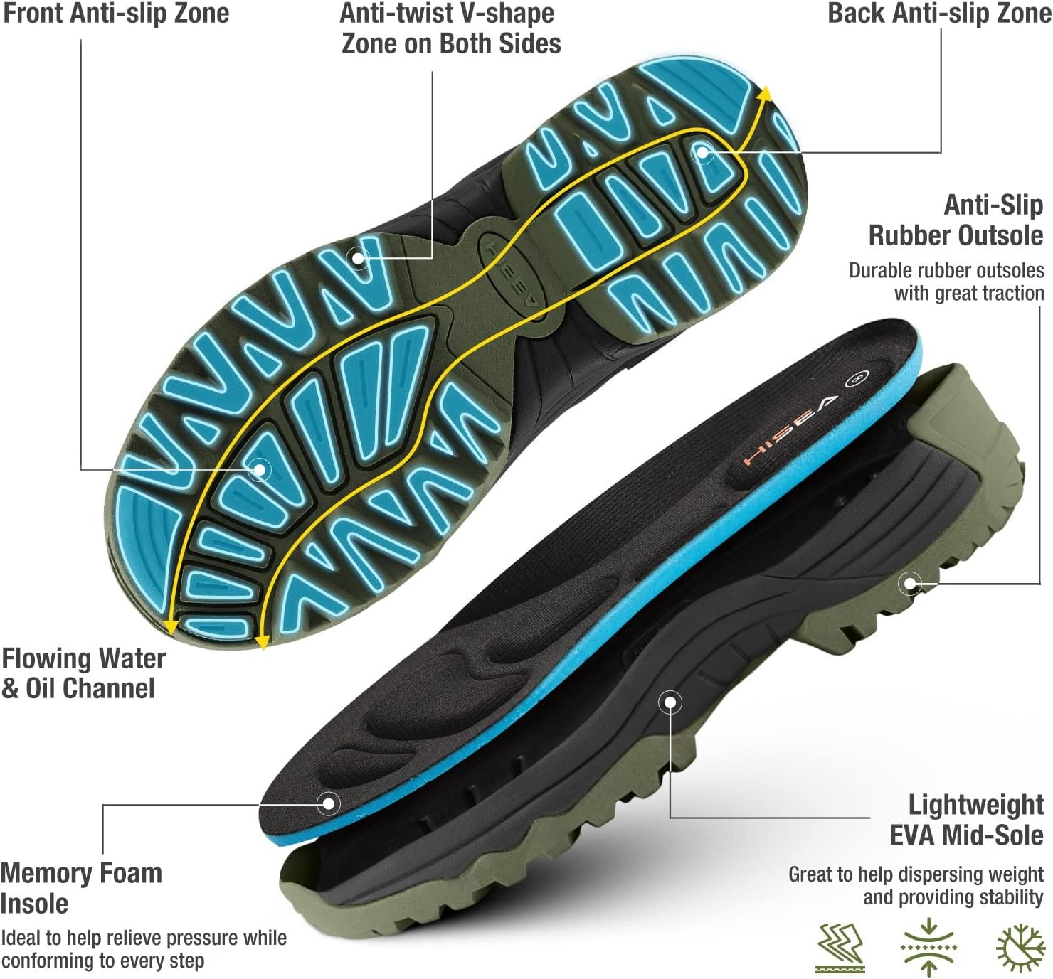 image:imageHISEA Rubber Work Boots for Men Waterproof Insulated Neoprene Hunting Boots with Adjustable Calf Durable AntiSlip Outdoor Mud Shoes for Gardening Farming Fishing Yard WorkingGreen