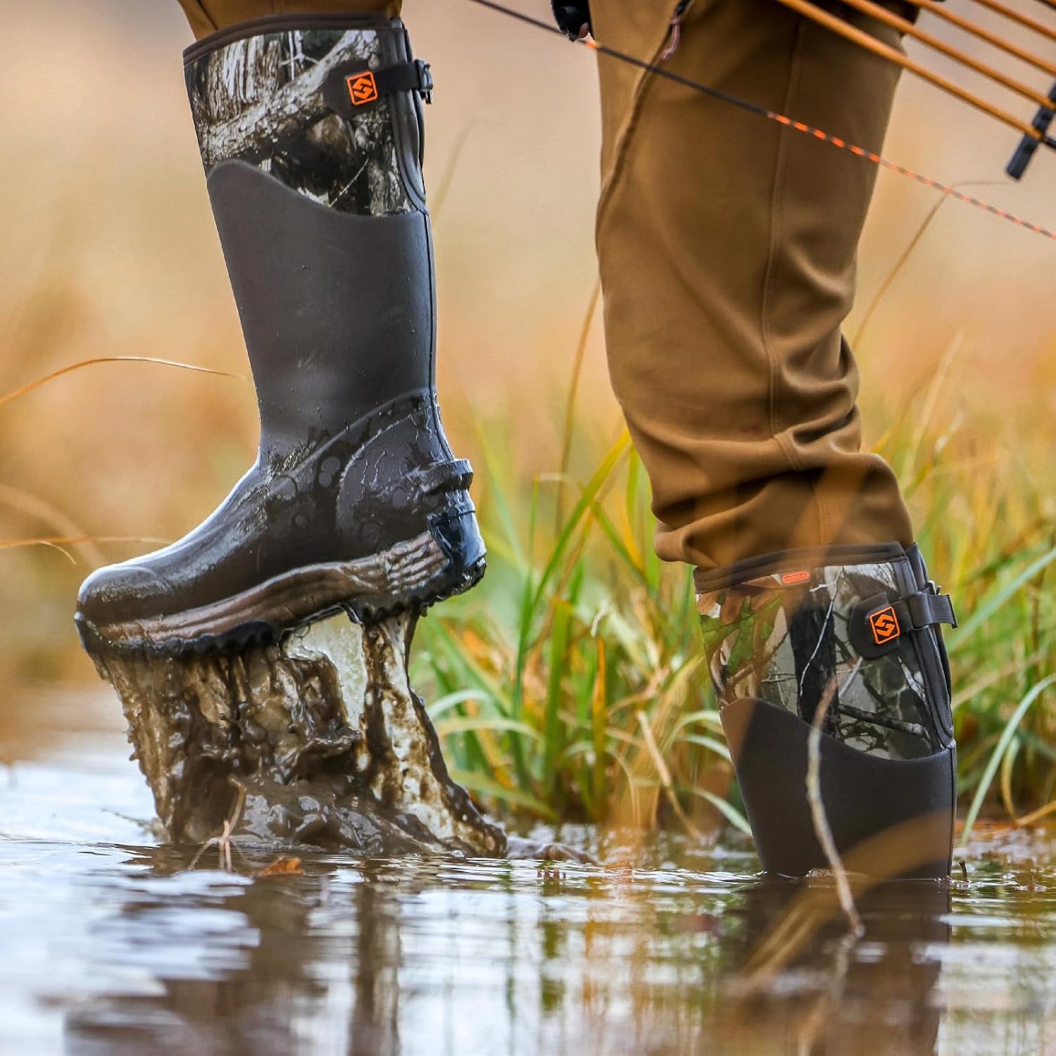 image:imageHISEA Rubber Work Boots for Men Waterproof Insulated Neoprene Hunting Boots with Adjustable Calf Durable AntiSlip Outdoor Mud Shoes for Gardening Farming Fishing Yard WorkingGreen
