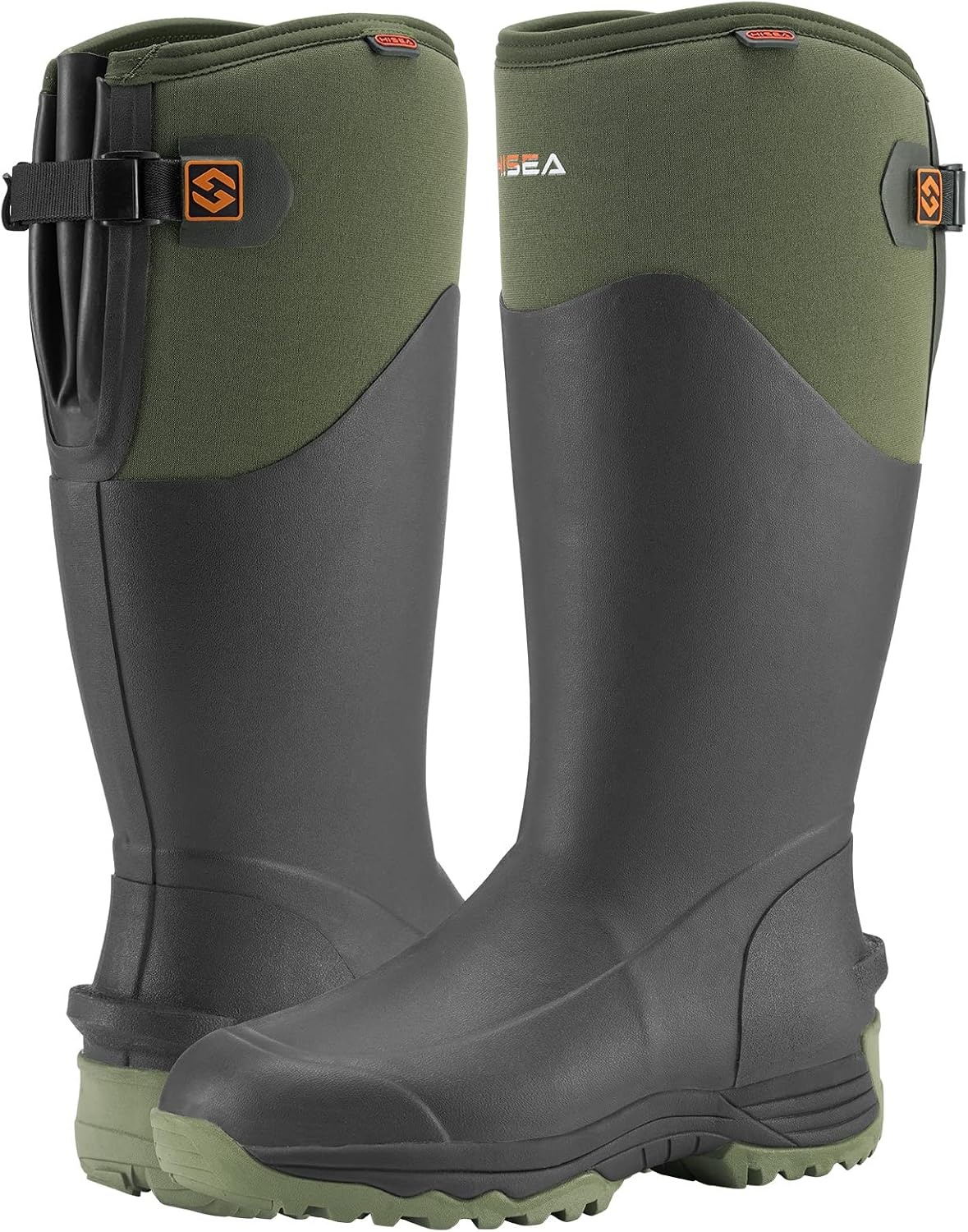 image:imageHISEA Rubber Work Boots for Men Waterproof Insulated Neoprene Hunting Boots with Adjustable Calf Durable AntiSlip Outdoor Mud Shoes for Gardening Farming Fishing Yard WorkingGreen