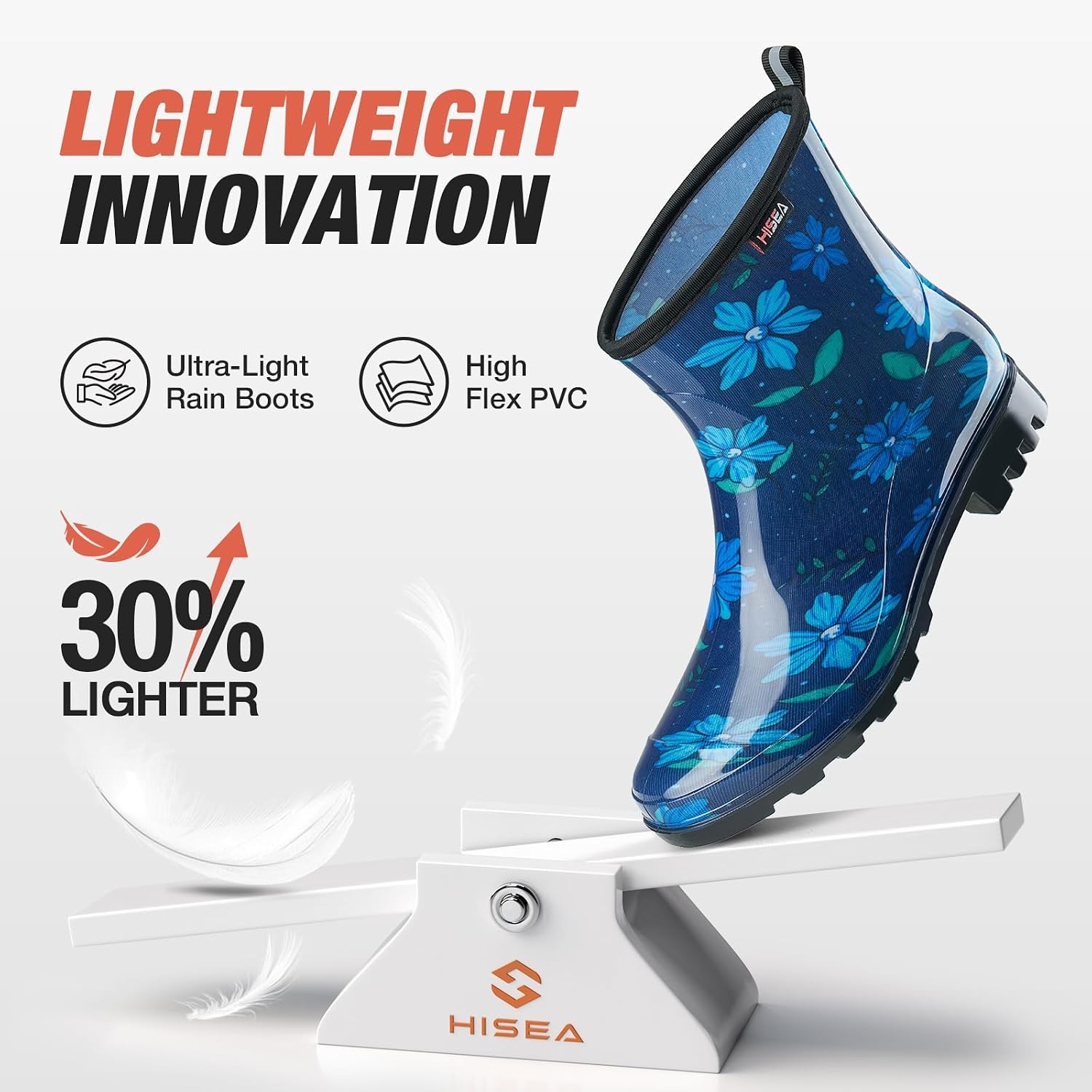 image:imageHISEA Short Rain Boots for Women Waterproof Womens Ankle Rubber Boots Outdoor Garden Shoes for Ladies Non Slip Work with Comfort InsoleBlue Flower