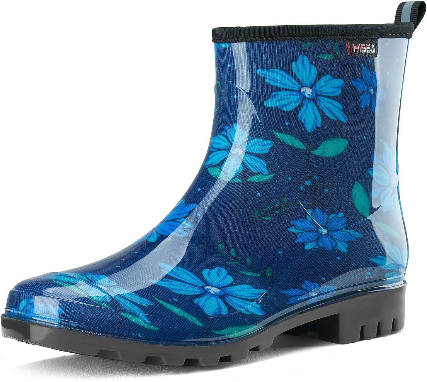 image:imageHISEA Short Rain Boots for Women Waterproof Womens Ankle Rubber Boots Outdoor Garden Shoes for Ladies Non Slip Work with Comfort InsoleBlue Flower