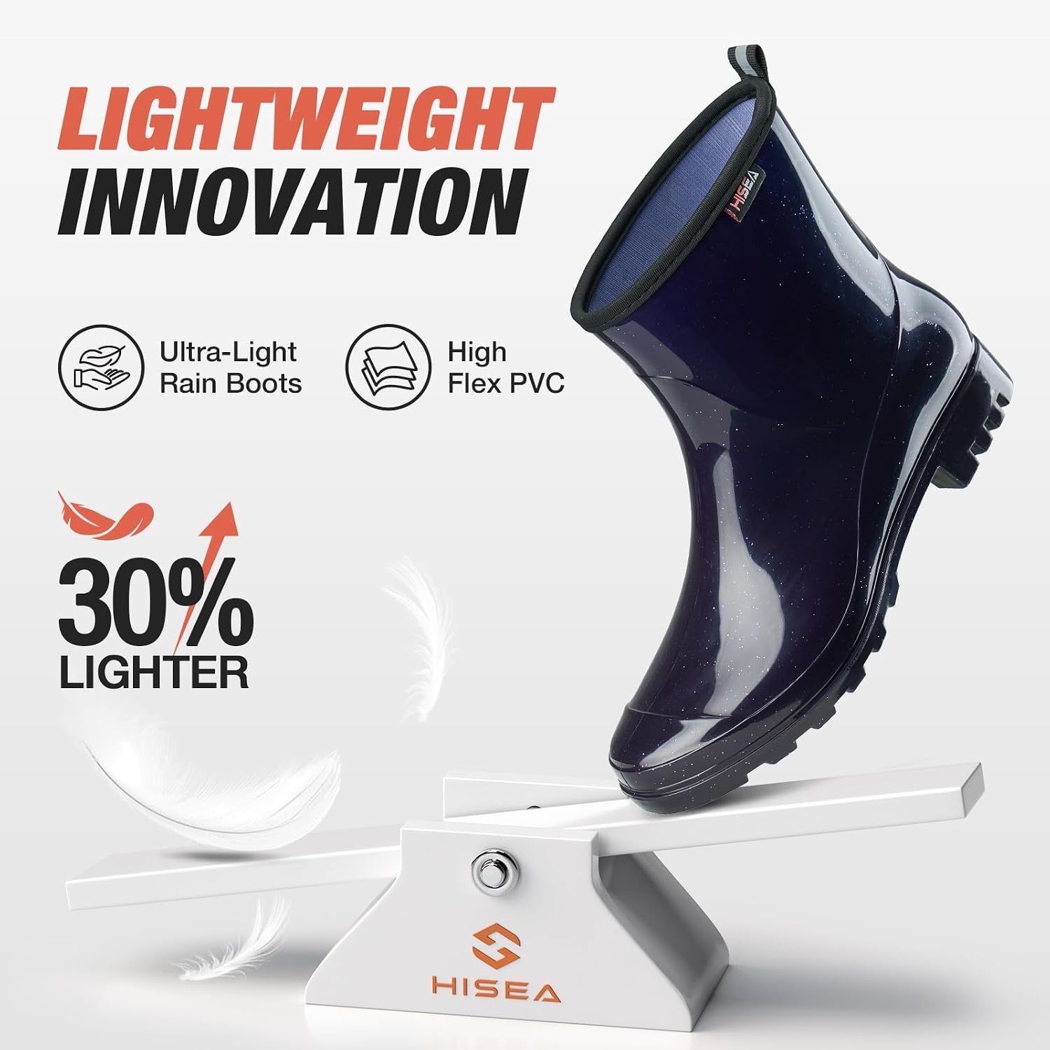 image:imageHISEA Short Rain Boots for Women Waterproof Womens Ankle Rubber Boots Outdoor Garden Shoes for Ladies Non Slip Work with Comfort InsoleGlitter Navy Blue
