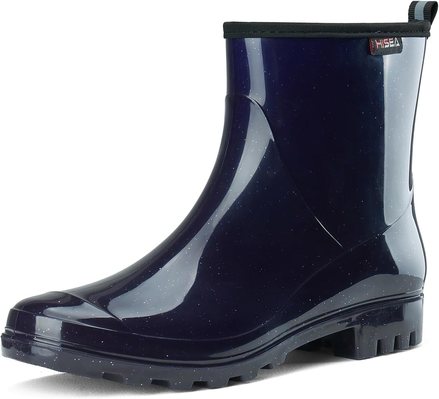 image:imageHISEA Short Rain Boots for Women Waterproof Womens Ankle Rubber Boots Outdoor Garden Shoes for Ladies Non Slip Work with Comfort InsoleGlitter Navy Blue