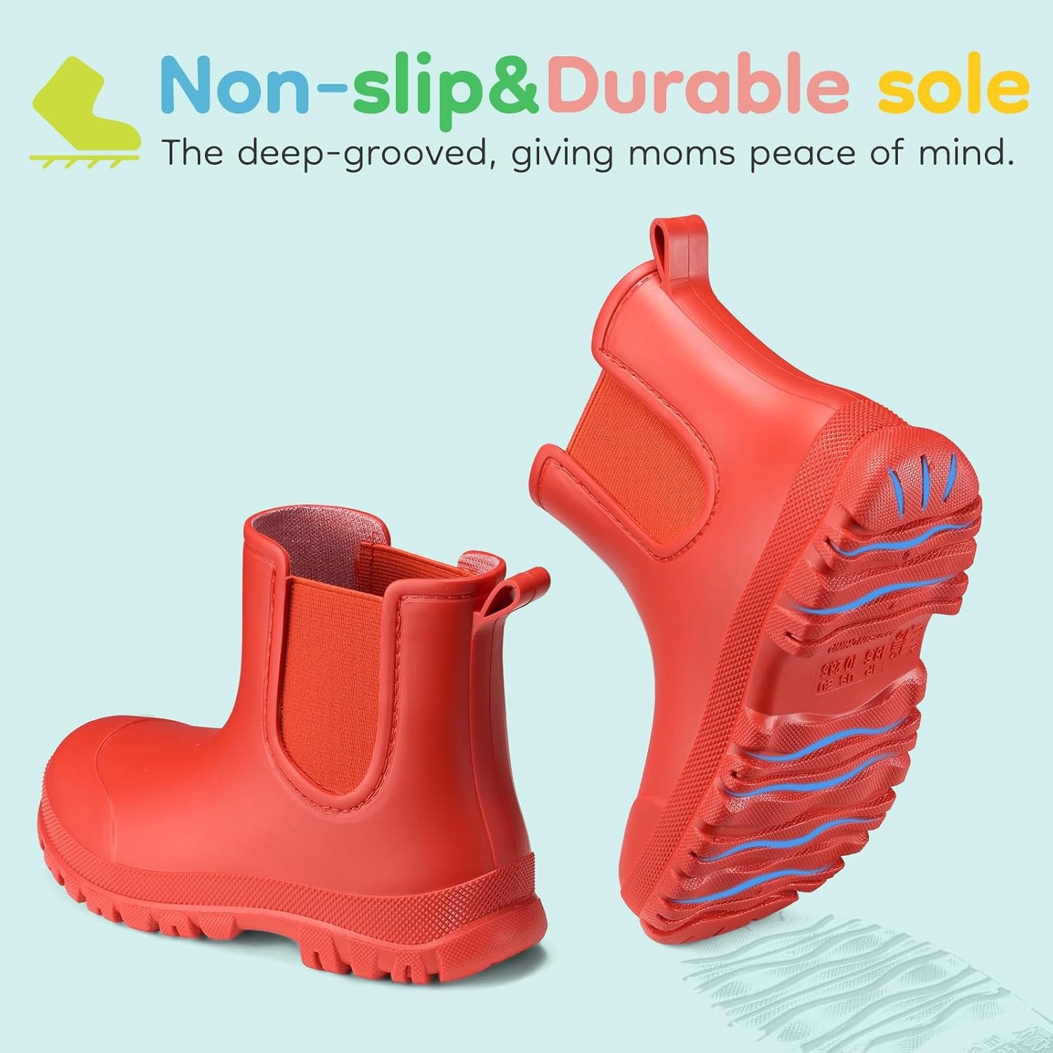 image:imageHISEA Toddler Rain Boots for Boys Girls Kids Short Rubber Boots Waterproof Lightweight with Nonslip OutsoleRed