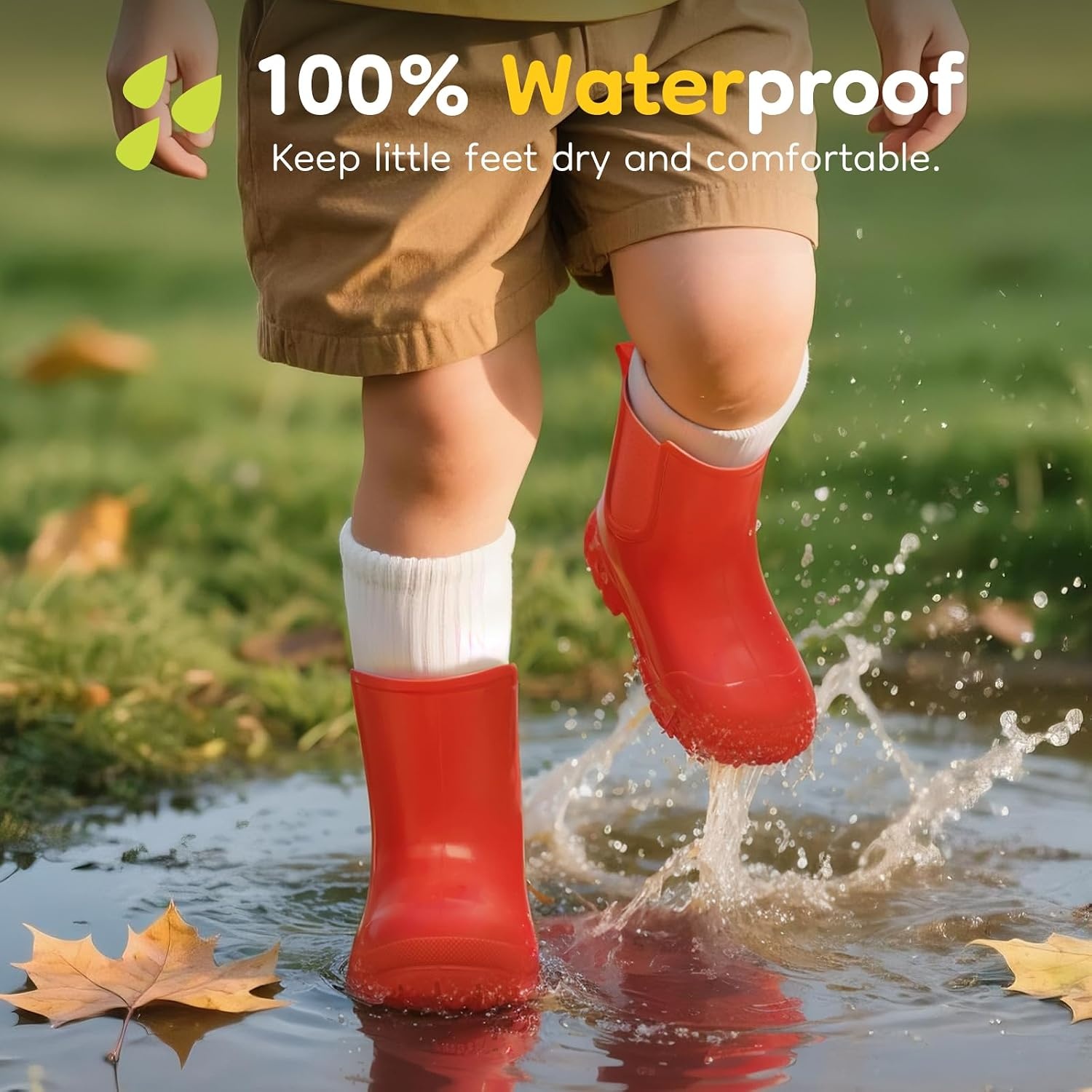 image:imageHISEA Toddler Rain Boots for Boys Girls Kids Short Rubber Boots Waterproof Lightweight with Nonslip OutsoleRed