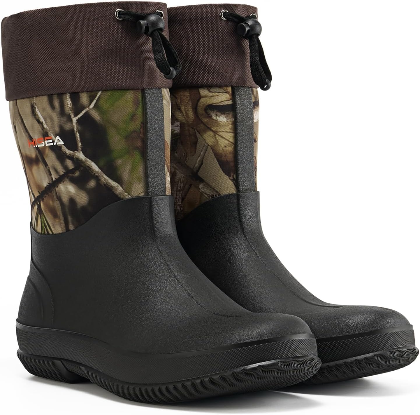 image:imageHISEA Upgraded Garden Boots for Men Mud Resistant Outdoor Work Boots Mens Waterproof Neoprene Rubber Insulated Rain Shoes Ankle High RainbootsCamo