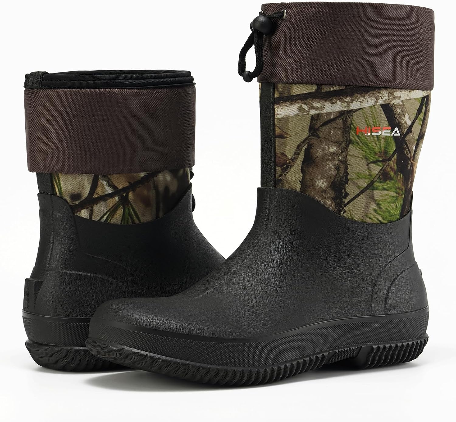 image:imageHISEA Upgraded Garden Boots for Men Mud Resistant Outdoor Work Boots Mens Waterproof Neoprene Rubber Insulated Rain Shoes Ankle High RainbootsCamo