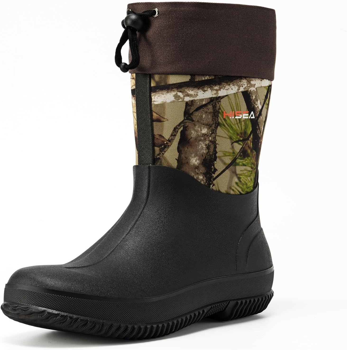 image:imageHISEA Upgraded Garden Boots for Men Mud Resistant Outdoor Work Boots Mens Waterproof Neoprene Rubber Insulated Rain Shoes Ankle High RainbootsCamo