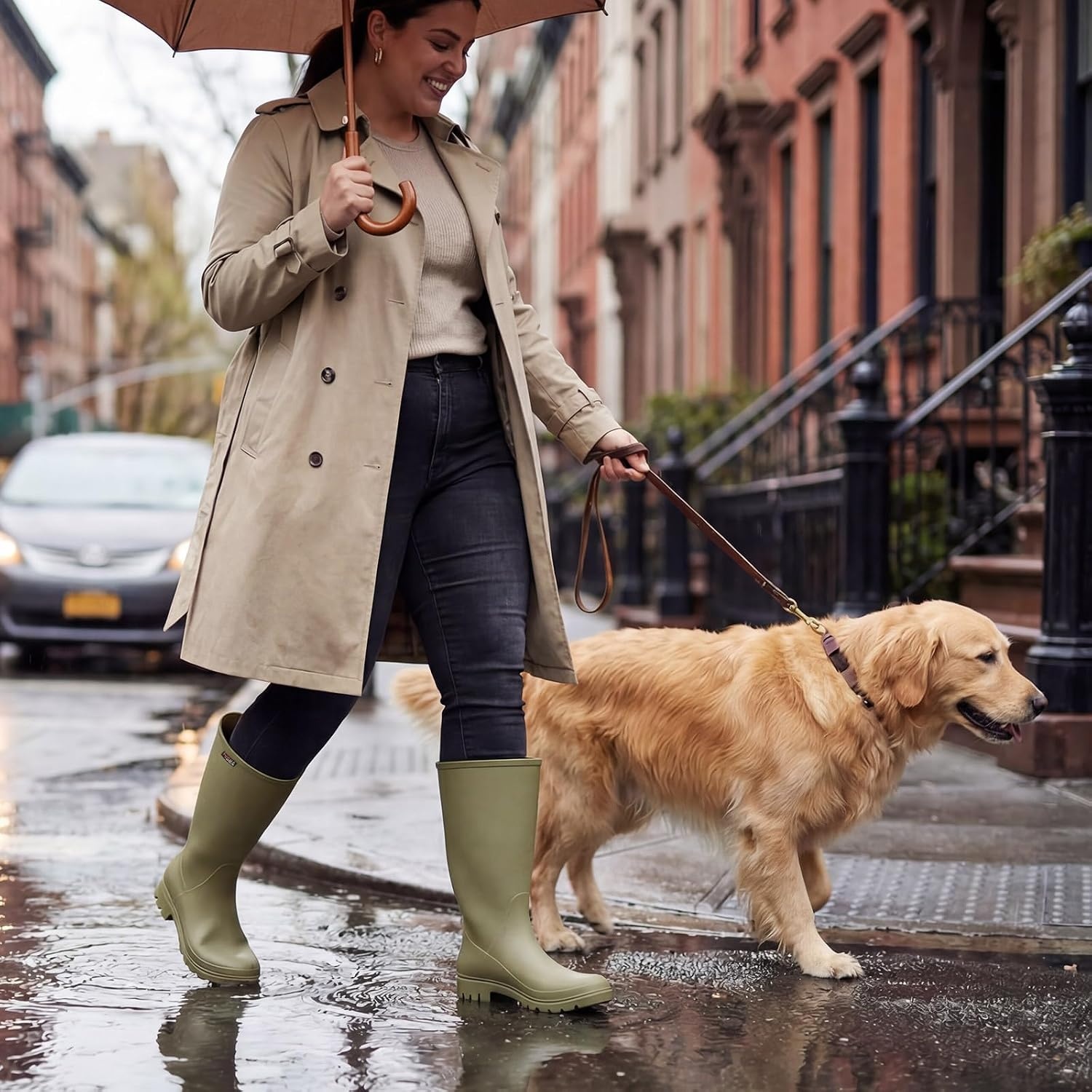 image:imageHISEA Wide Calf Rubber Boots Tall Rain Boots Seamless Matte Surface Waterproof PVC Rainboots for Women Gardening Farming Walking Dogs Womens Rain FootwearOlive Green