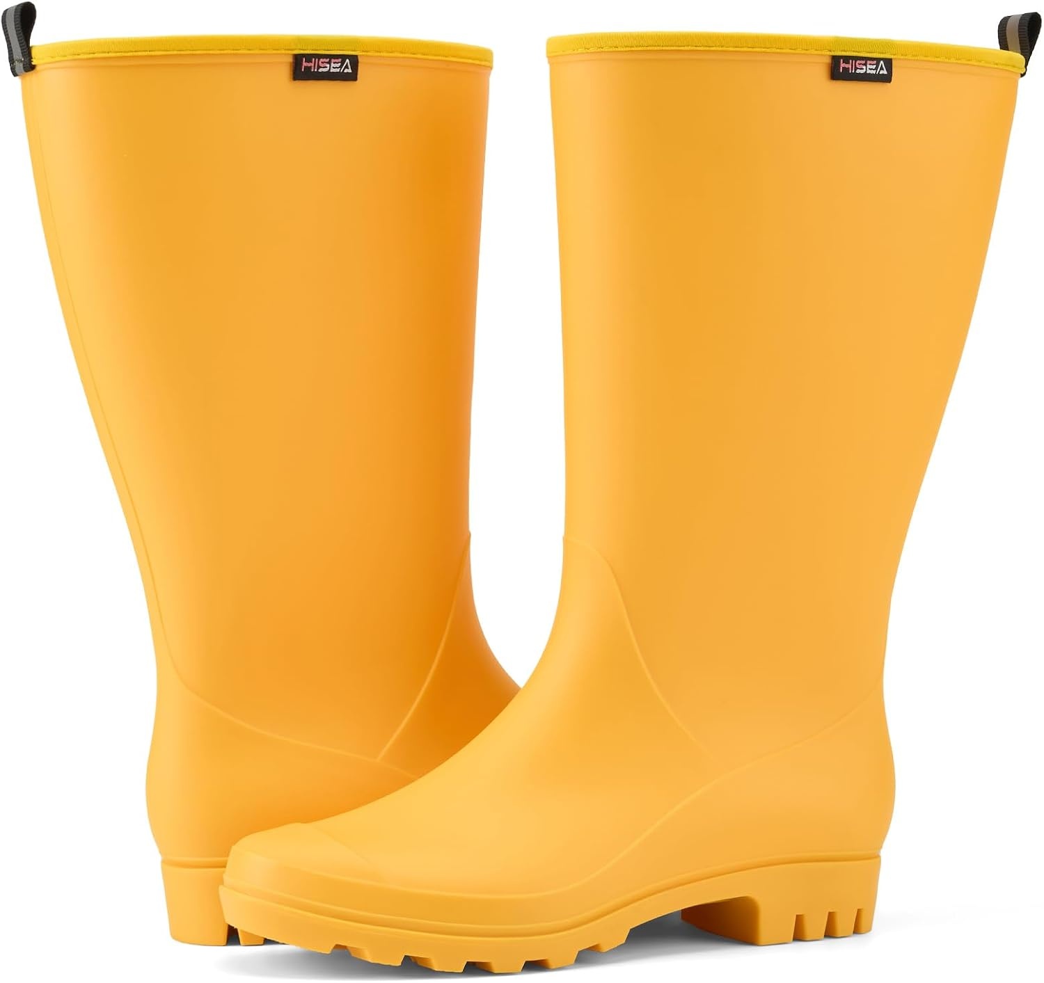 image:imageHISEA Wide Calf Rubber Boots Tall Rain Boots Seamless Matte Surface Waterproof PVC Rainboots for Women Gardening Farming Walking Dogs Womens Rain FootwearYellow