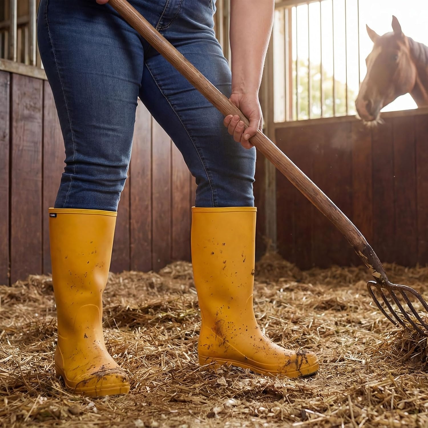 image:imageHISEA Wide Calf Rubber Boots Tall Rain Boots Seamless Matte Surface Waterproof PVC Rainboots for Women Gardening Farming Walking Dogs Womens Rain FootwearYellow