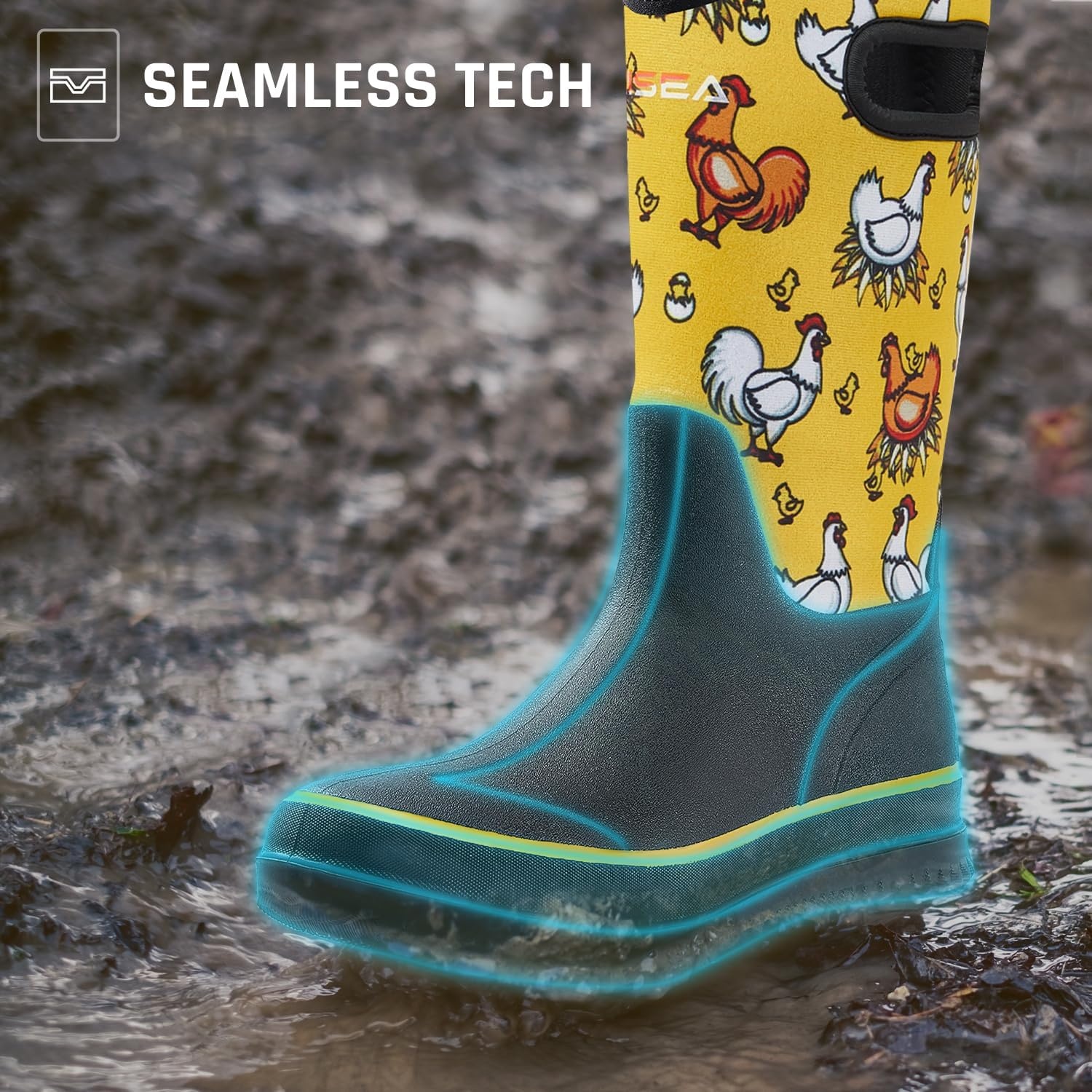 image:imageHISEA Women Mud Boots Neoprene Rubber Garden Shoes Waterproof Mid Calf Rain Boots for OutdoorYellow Chicken