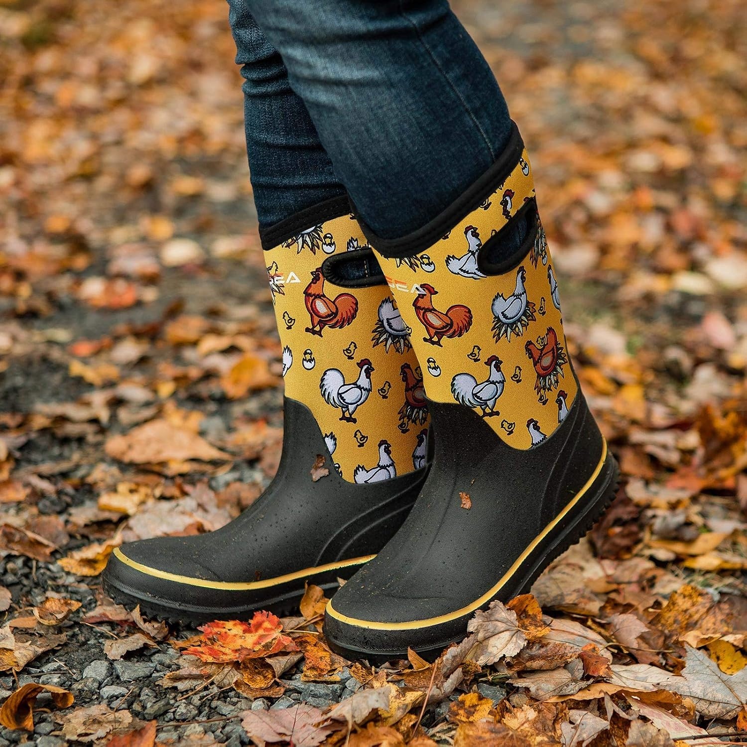 image:imageHISEA Women Mud Boots Neoprene Rubber Garden Shoes Waterproof Mid Calf Rain Boots for OutdoorYellow Chicken