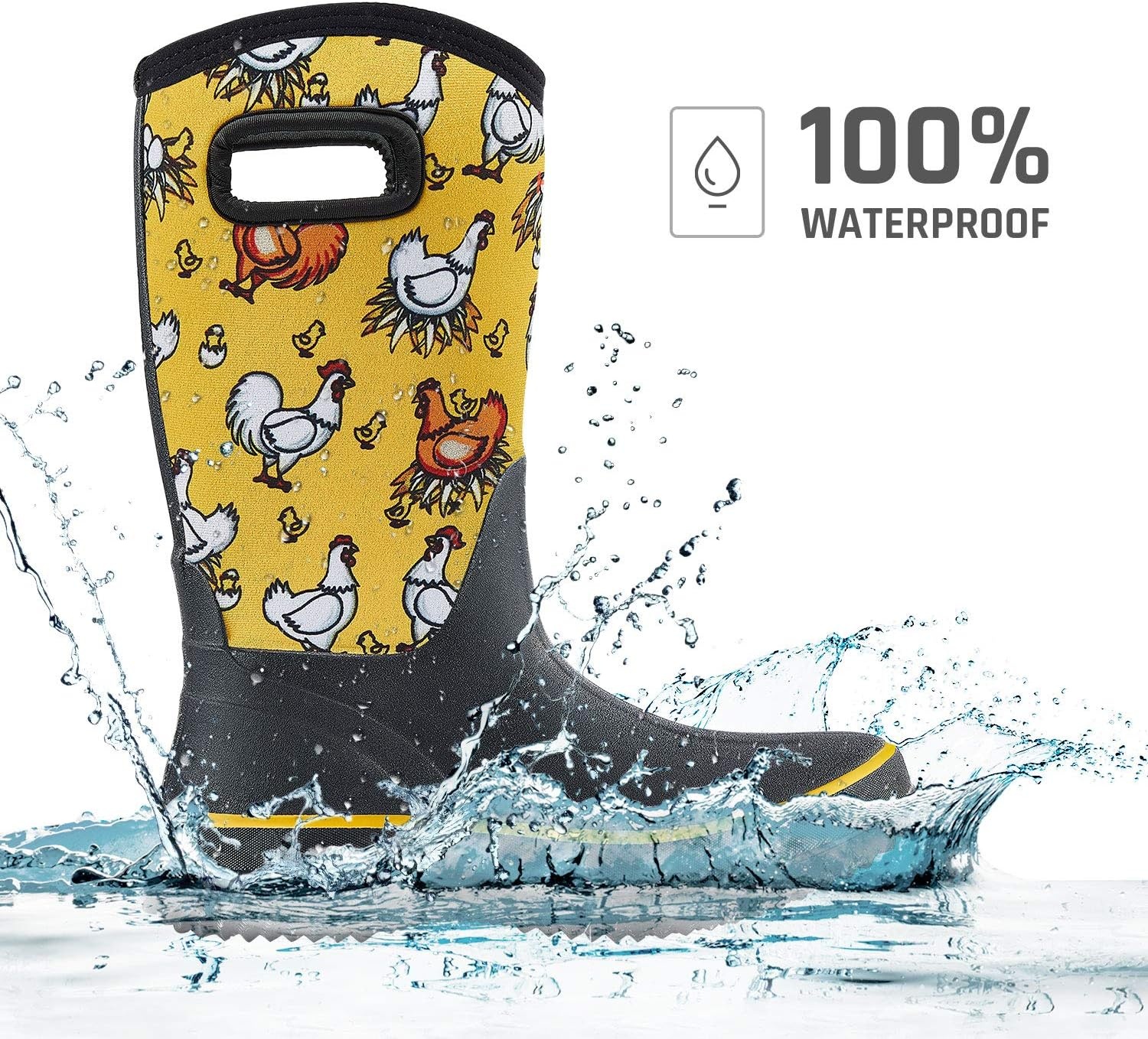 image:imageHISEA Women Mud Boots Neoprene Rubber Garden Shoes Waterproof Mid Calf Rain Boots for OutdoorYellow Chicken