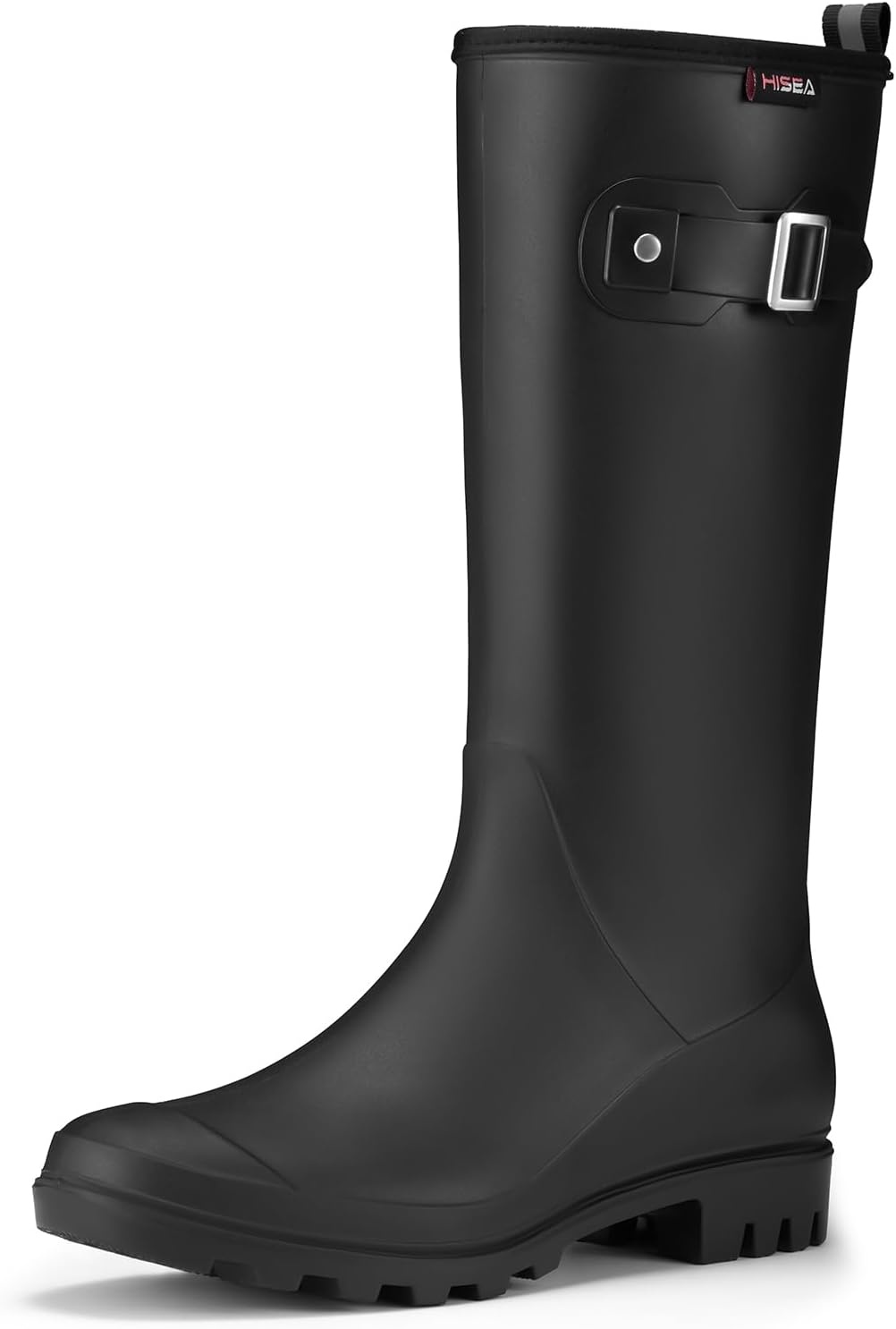 image:imageHISEA Women Rain Boots Slim Calf Fashion Waterproof PVC Rubber Boot Tall Rainboots Matte Surface Womens Rain Footwear for Ladies Outdoor Work WalkingBlackslim Calf