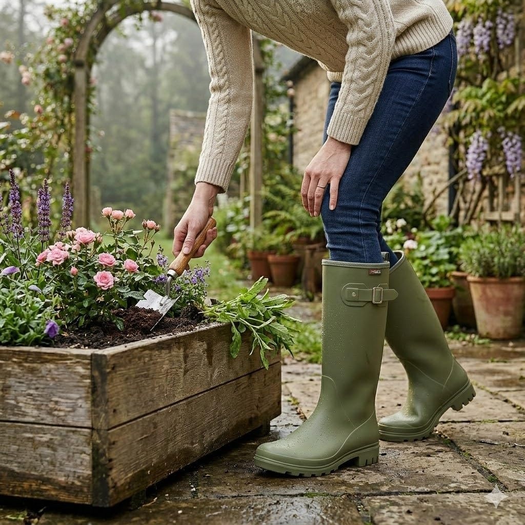 image:imageHISEA Women Rain Boots Slim Calf Fashion Waterproof PVC Rubber Boot Tall Rainboots Matte Surface Womens Rain Footwear for Ladies Outdoor Work WalkingOlive Greenslim Calf