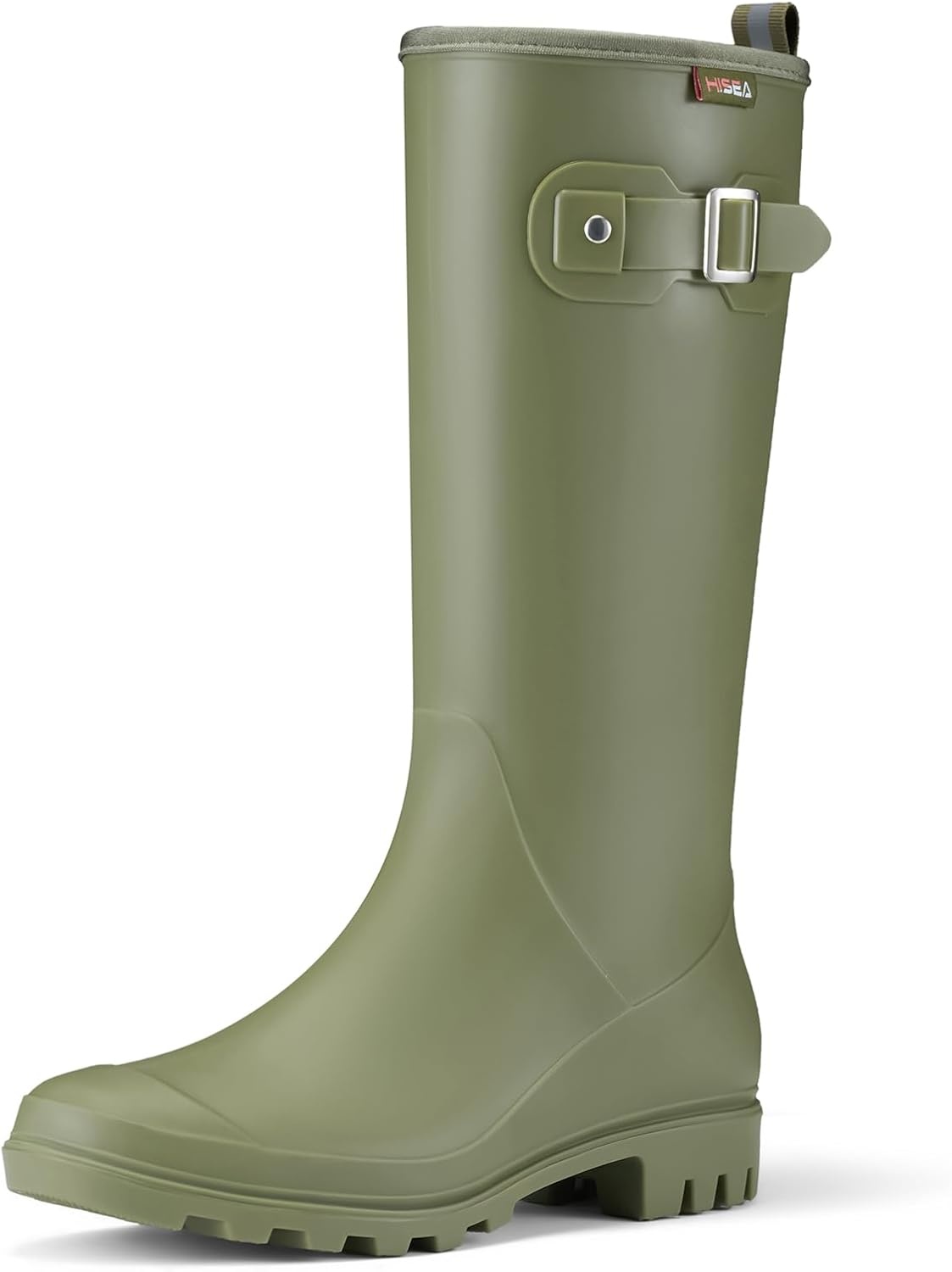image:imageHISEA Women Rain Boots Slim Calf Fashion Waterproof PVC Rubber Boot Tall Rainboots Matte Surface Womens Rain Footwear for Ladies Outdoor Work WalkingOlive Greenslim Calf