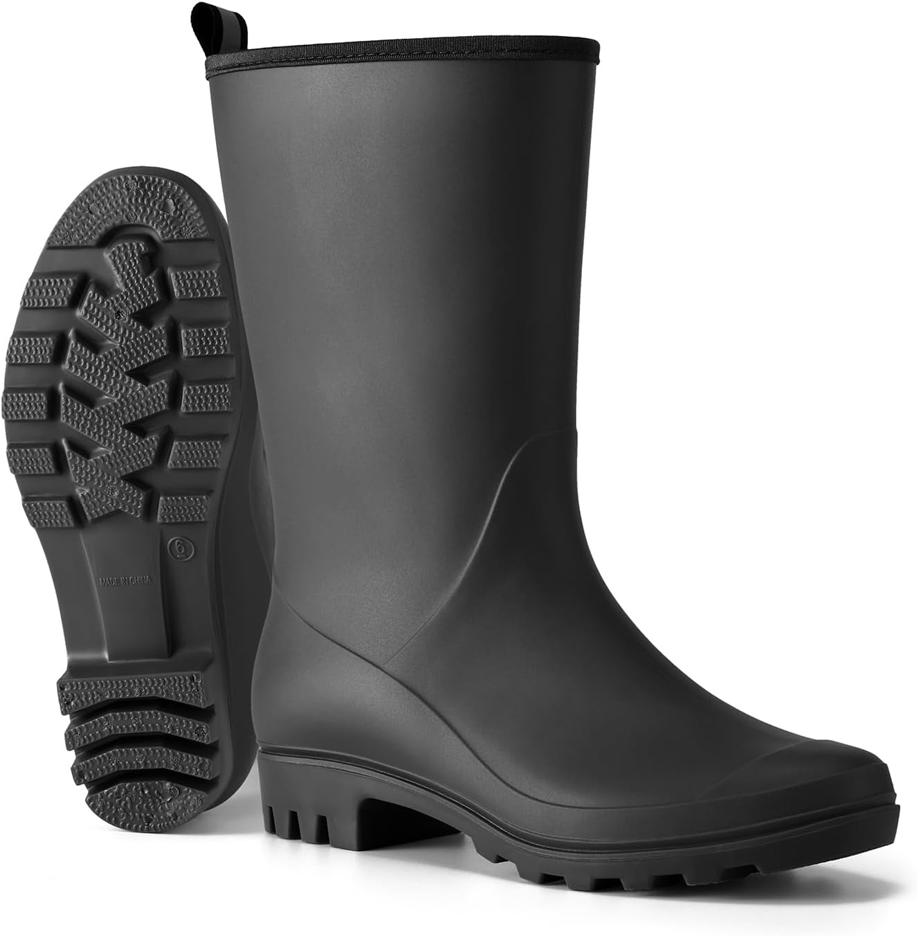image:imageHISEA Women Rubber Boots Wide Calf Rain Boots Matte Surface Waterproof PVC Rubber Rain Boot Mid Height Rain Shoes for Outdoor Gardening Work WalkingBlack