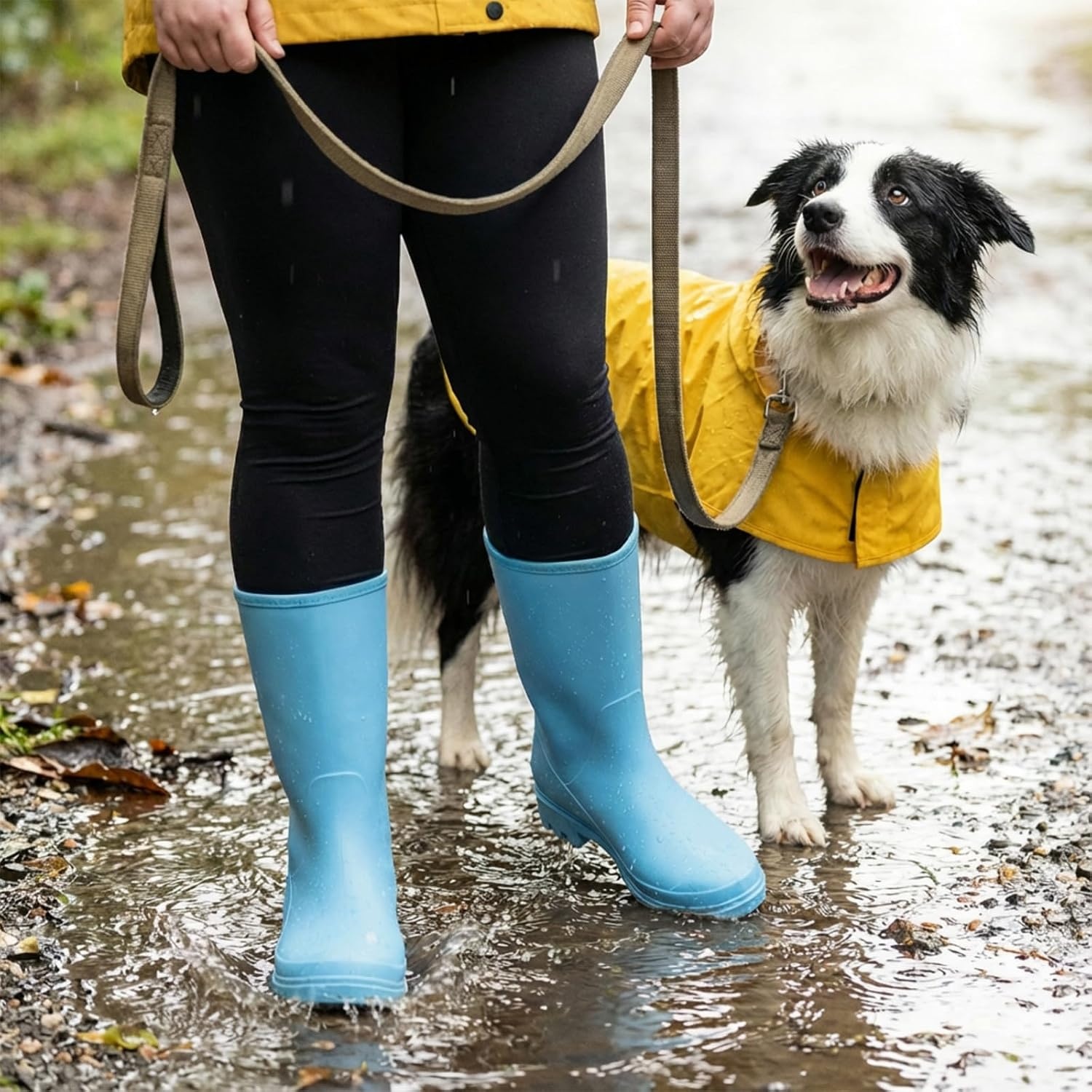 image:imageHISEA Women Rubber Boots Wide Calf Rain Boots Matte Surface Waterproof PVC Rubber Rain Boot Mid Height Rain Shoes for Outdoor Gardening Work WalkingLight Blue