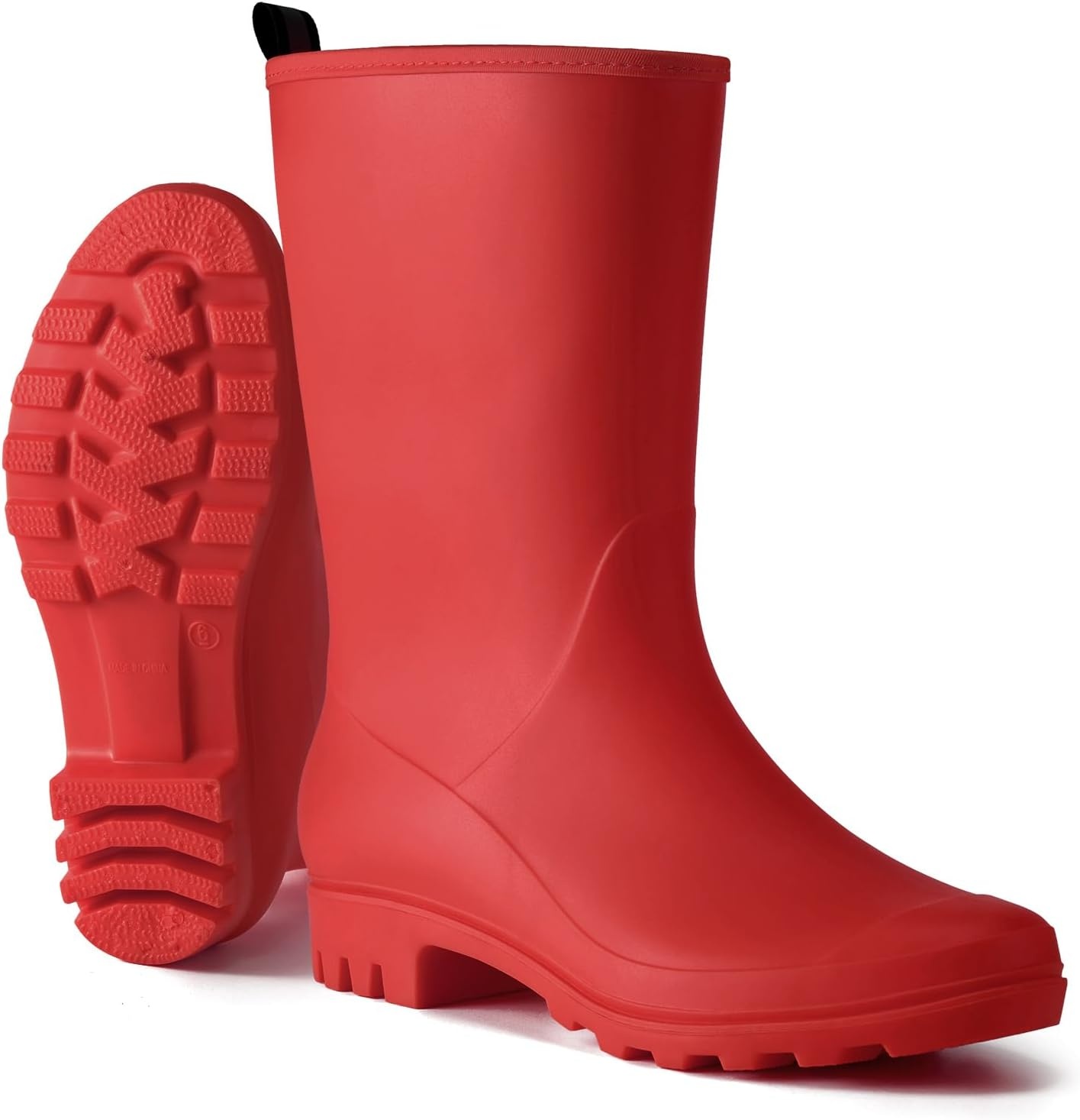image:imageHISEA Women Rubber Boots Wide Calf Rain Boots Matte Surface Waterproof PVC Rubber Rain Boot Mid Height Rain Shoes for Outdoor Gardening Work WalkingRed
