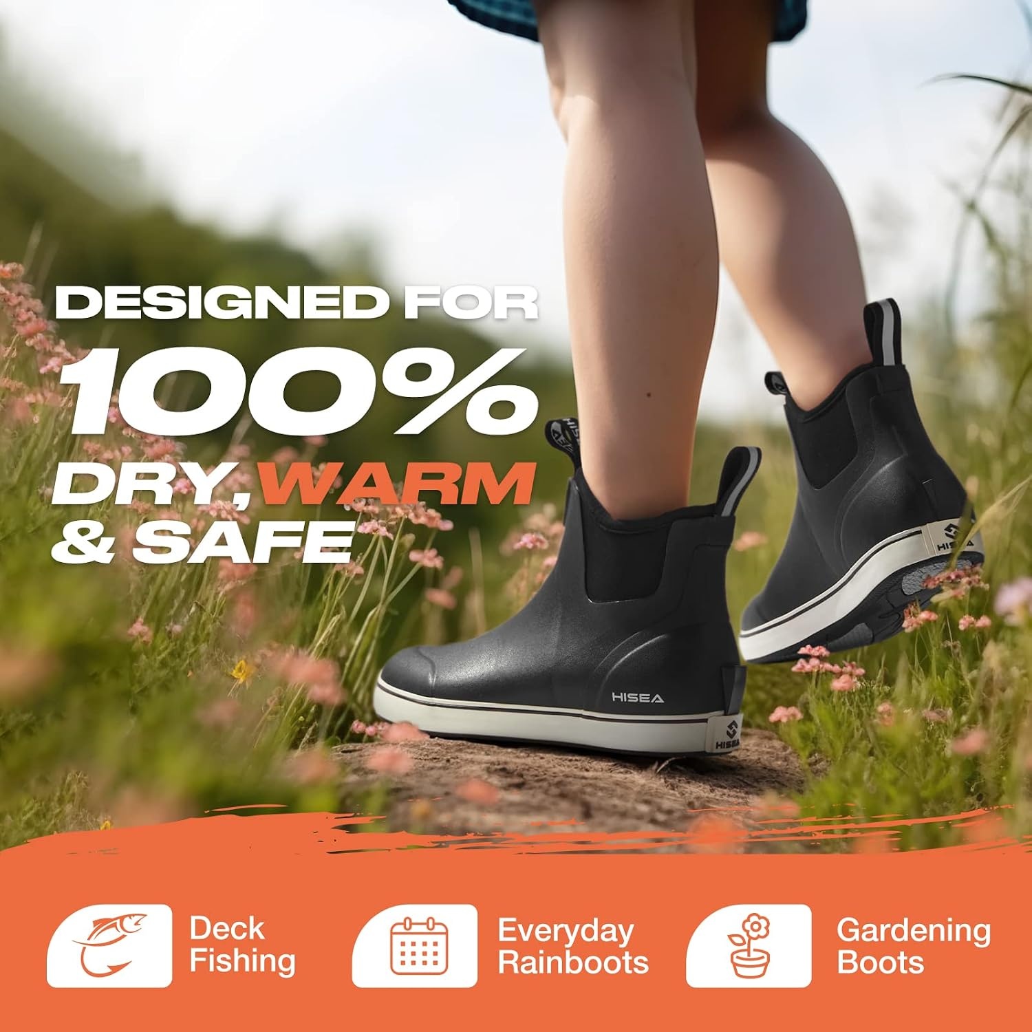 image:imageHISEA Womens Ankle Rain Boots Rubber Fishing Deck Boots Garden Boots for Women WaterproofBlack