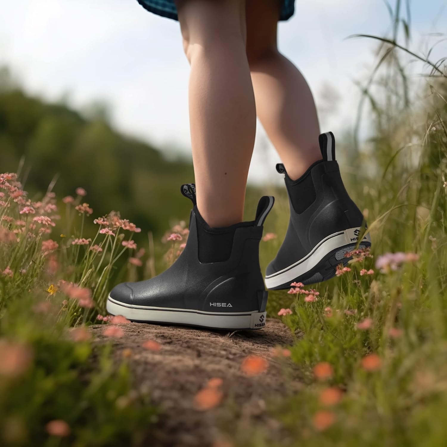 image:imageHISEA Womens Ankle Rain Boots Rubber Fishing Deck Boots Garden Boots for Women WaterproofBlack
