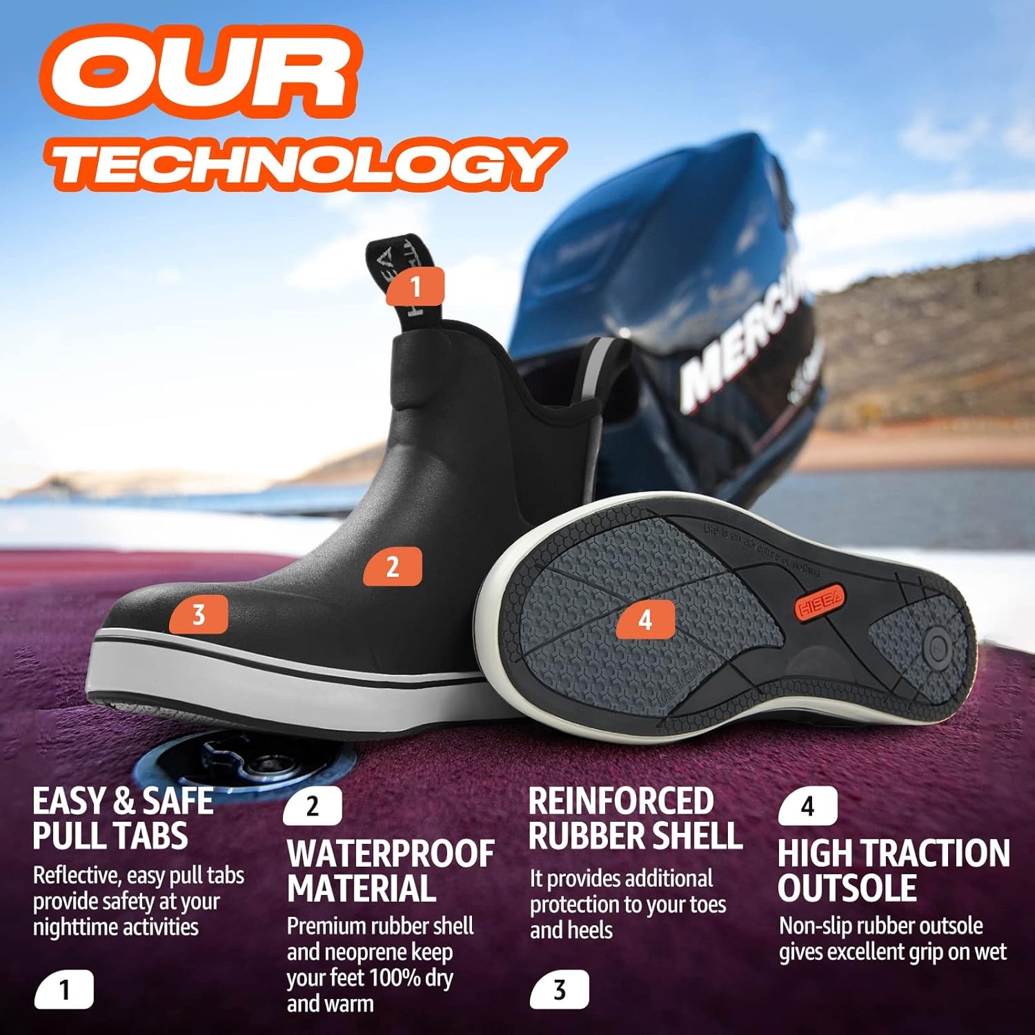 image:imageHISEA Womens Ankle Rain Boots Rubber Fishing Deck Boots Garden Boots for Women WaterproofBlack
