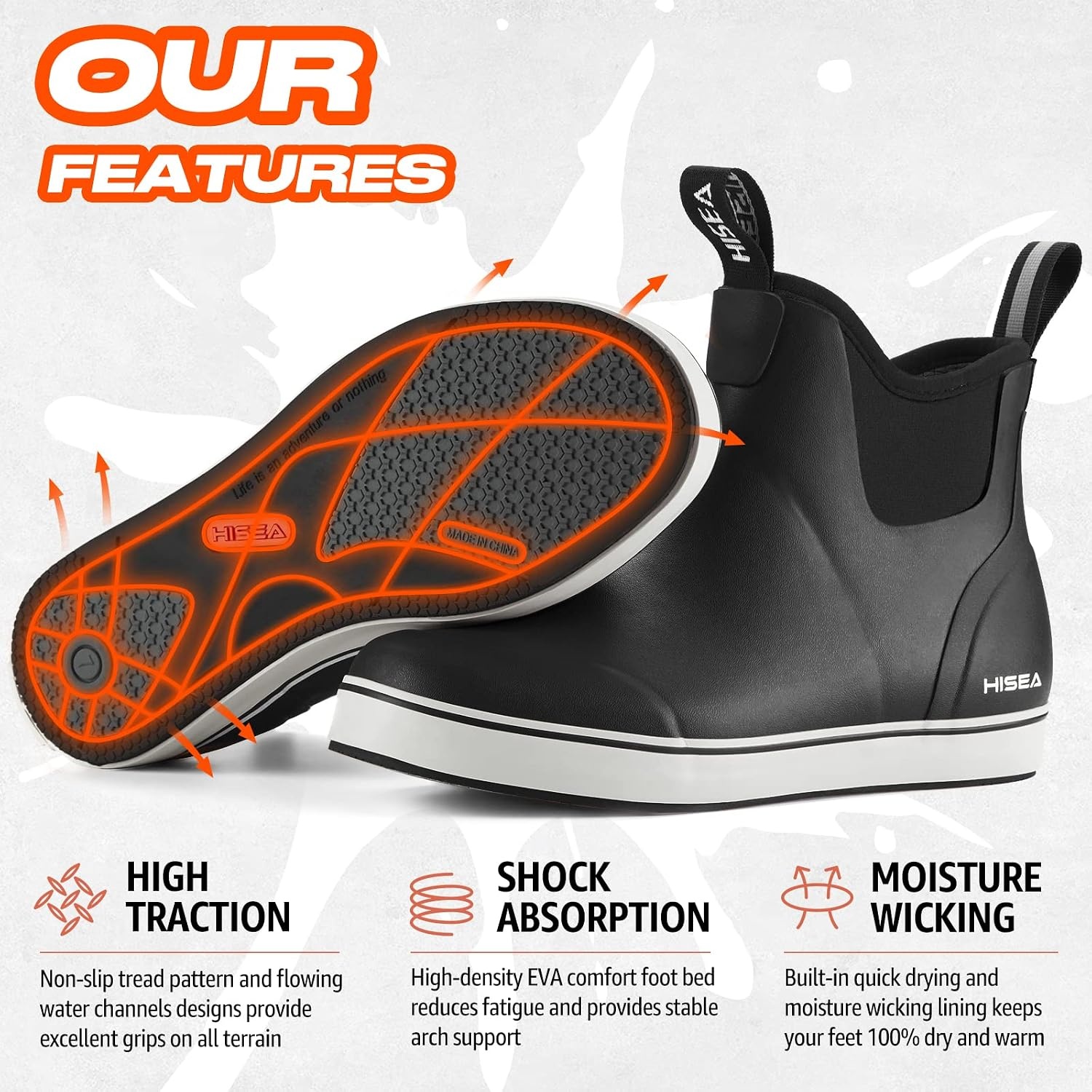 image:imageHISEA Womens Ankle Rain Boots Rubber Fishing Deck Boots Garden Boots for Women WaterproofBlack