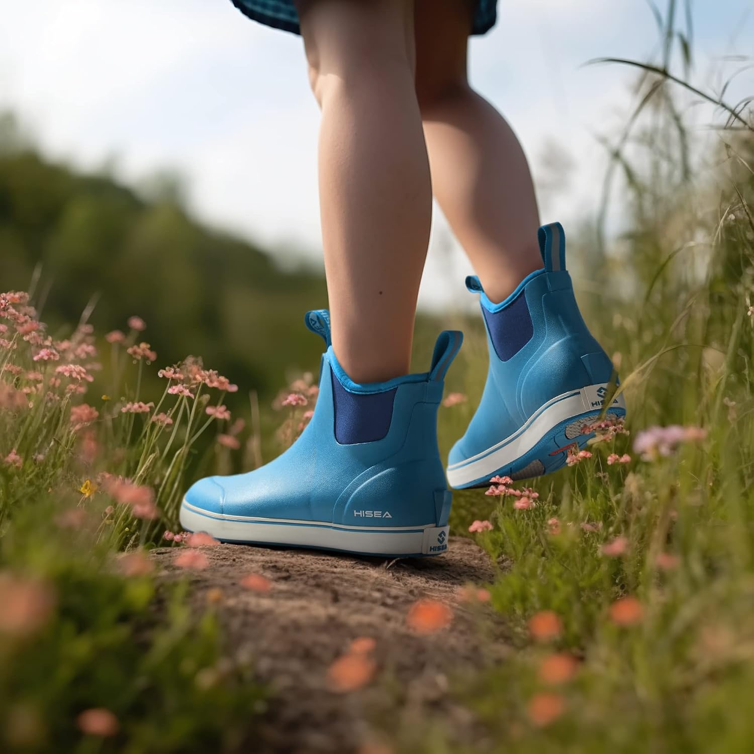 image:imageHISEA Womens Ankle Rain Boots Rubber Fishing Deck Boots Garden Boots for Women WaterproofBlue