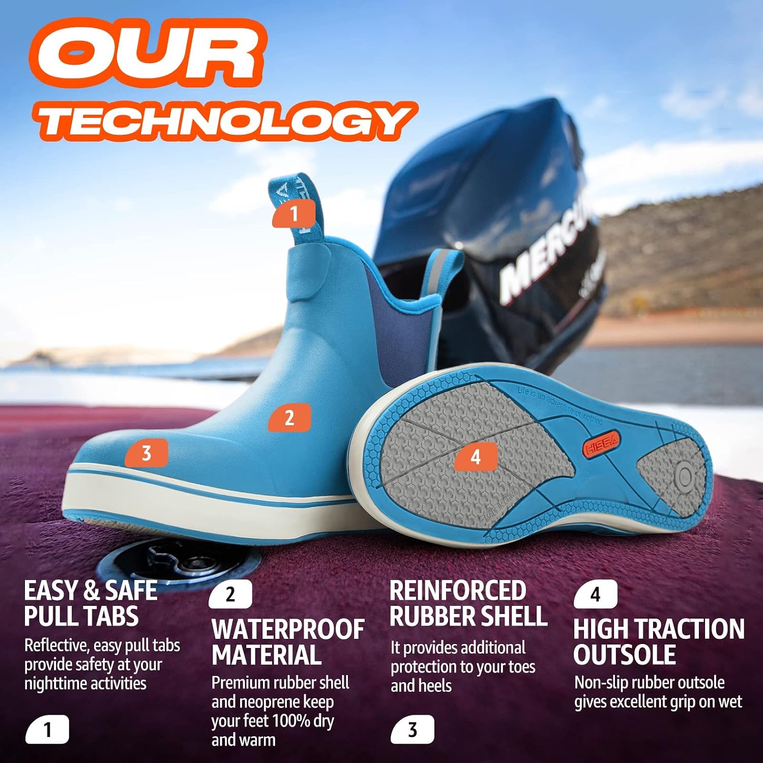 image:imageHISEA Womens Ankle Rain Boots Rubber Fishing Deck Boots Garden Boots for Women WaterproofBlue