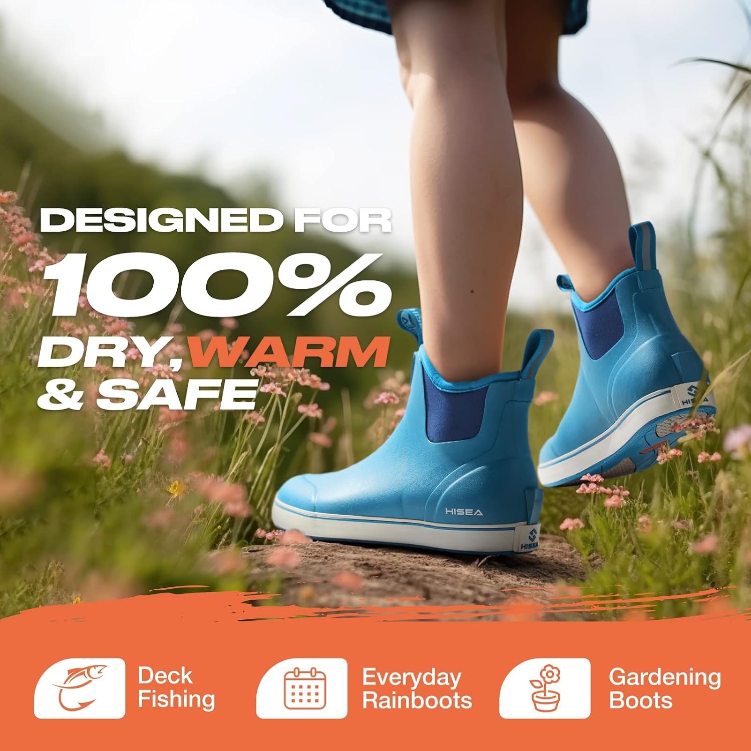 image:imageHISEA Womens Ankle Rain Boots Rubber Fishing Deck Boots Garden Boots for Women WaterproofBlue