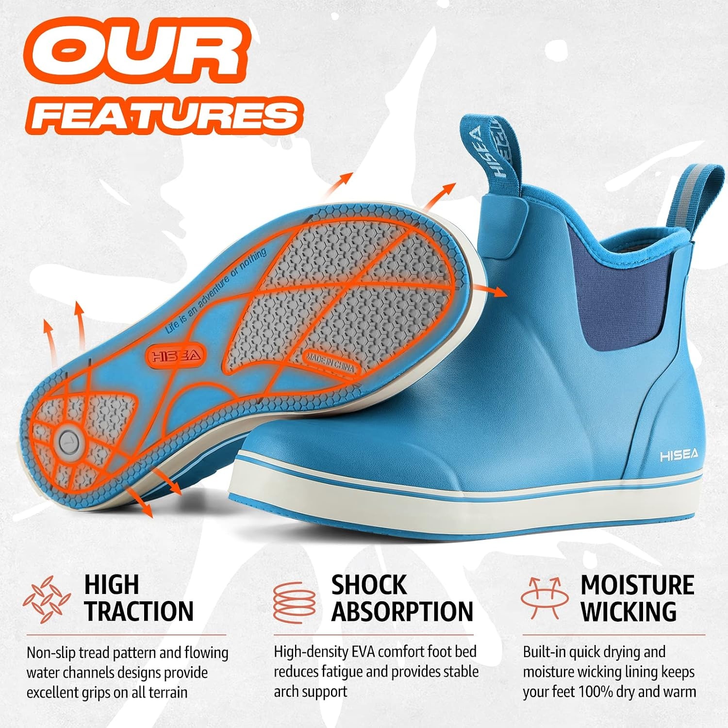 image:imageHISEA Womens Ankle Rain Boots Rubber Fishing Deck Boots Garden Boots for Women WaterproofBlue