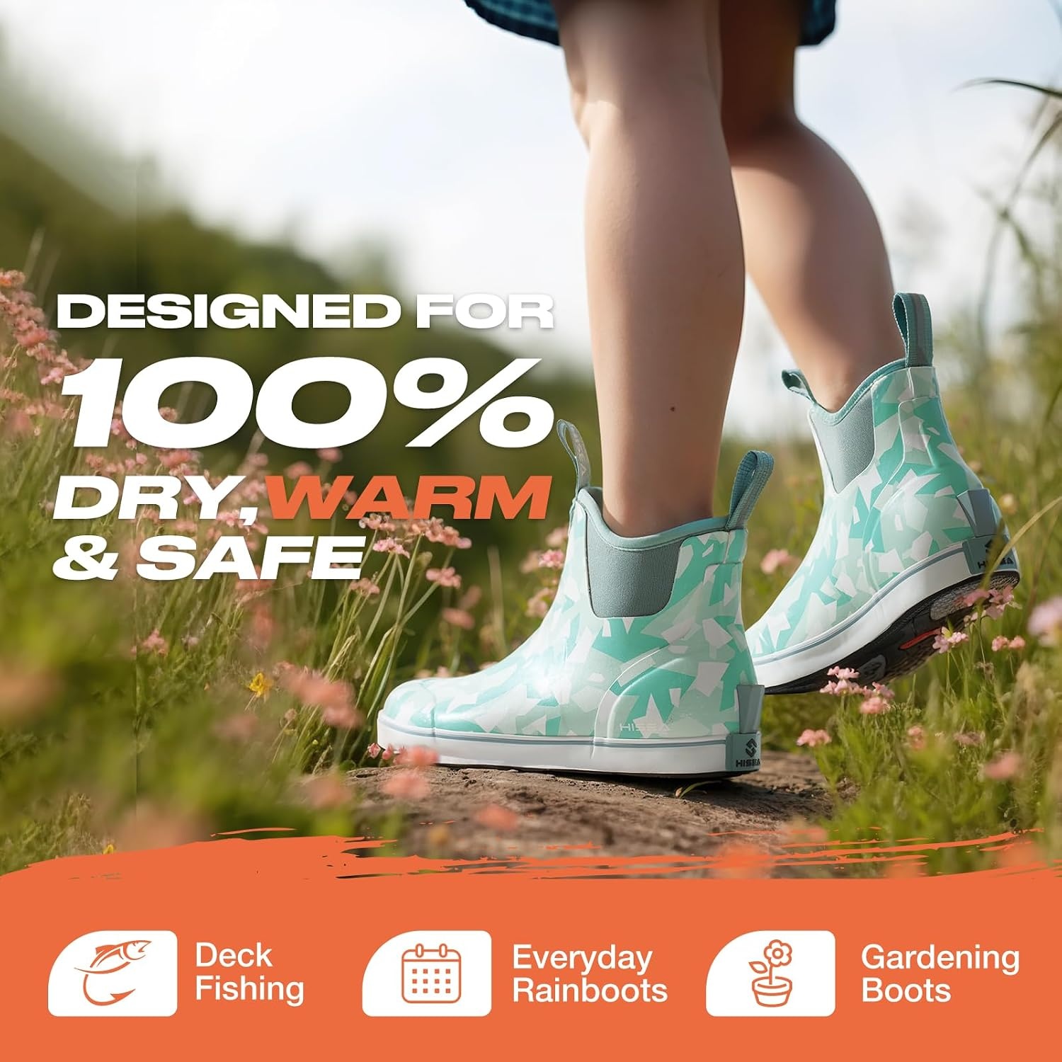image:imageHISEA Womens Ankle Rain Boots Rubber Fishing Deck Boots Garden Boots for Women WaterproofBlue Camo