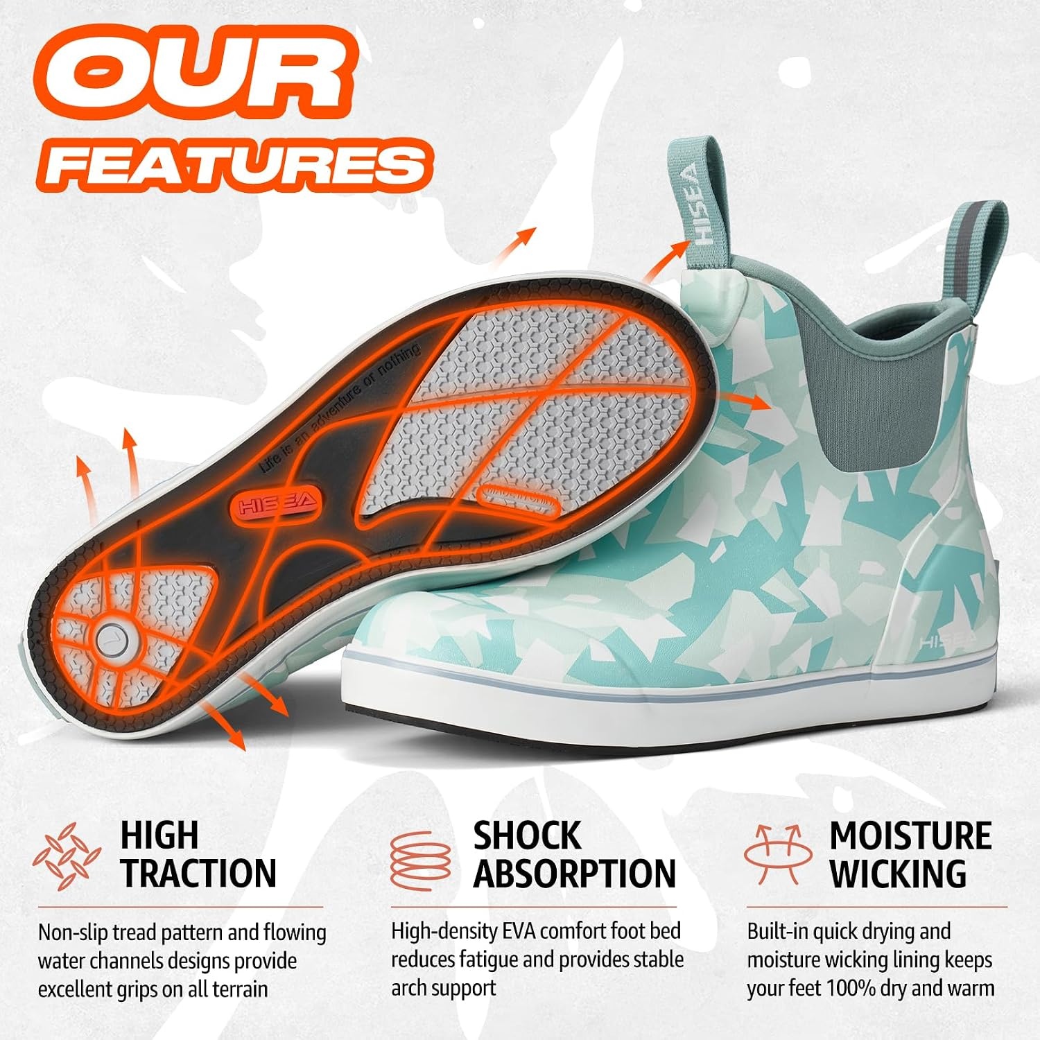 image:imageHISEA Womens Ankle Rain Boots Rubber Fishing Deck Boots Garden Boots for Women WaterproofBlue Camo