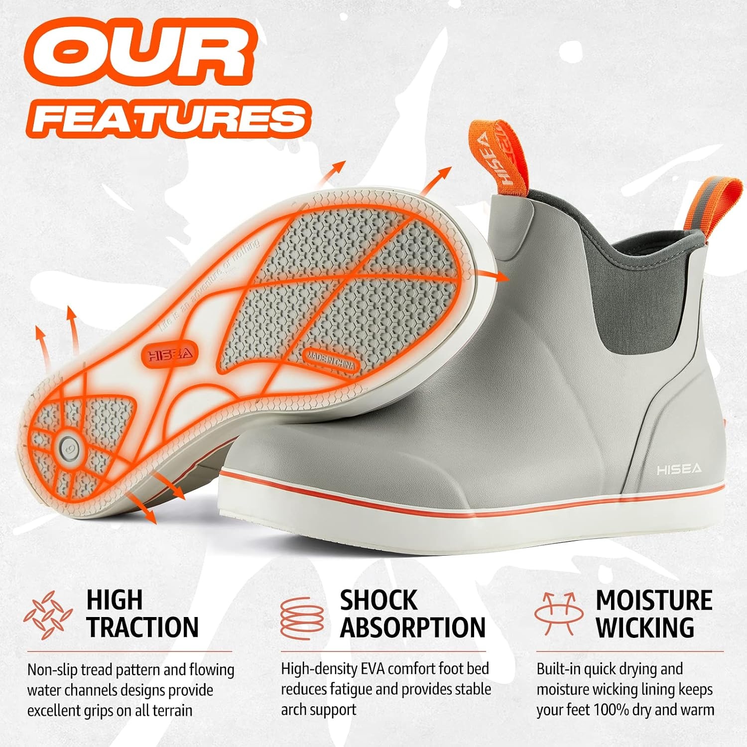 image:imageHISEA Womens Ankle Rain Boots Rubber Fishing Deck Boots Garden Boots for Women WaterproofGrey