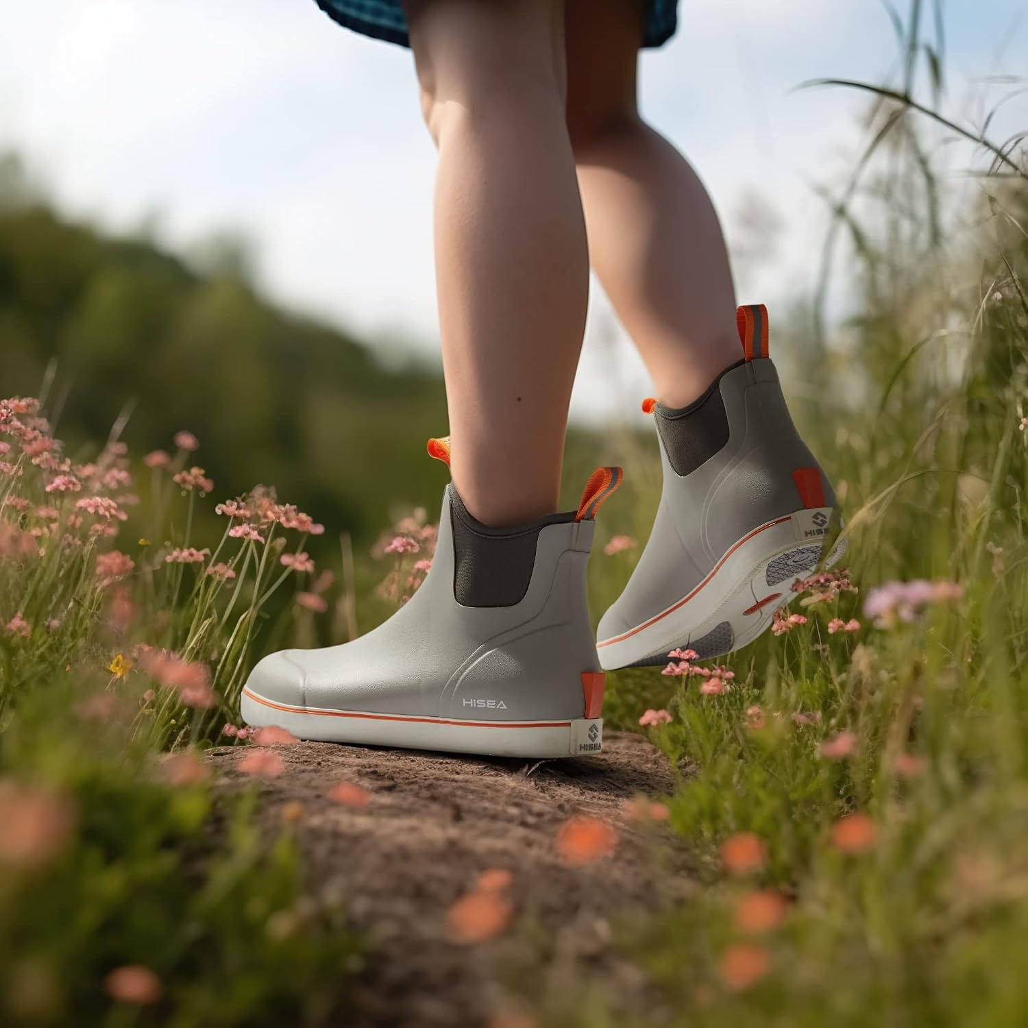 image:imageHISEA Womens Ankle Rain Boots Rubber Fishing Deck Boots Garden Boots for Women WaterproofGrey