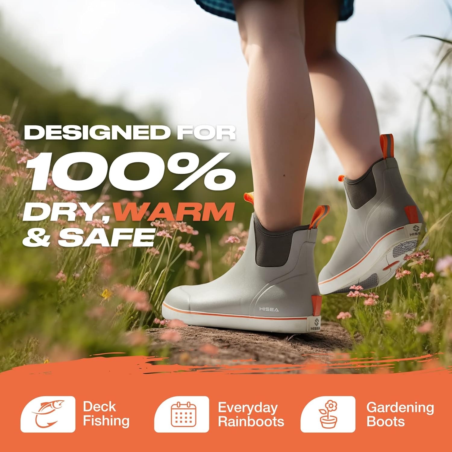 image:imageHISEA Womens Ankle Rain Boots Rubber Fishing Deck Boots Garden Boots for Women WaterproofGrey