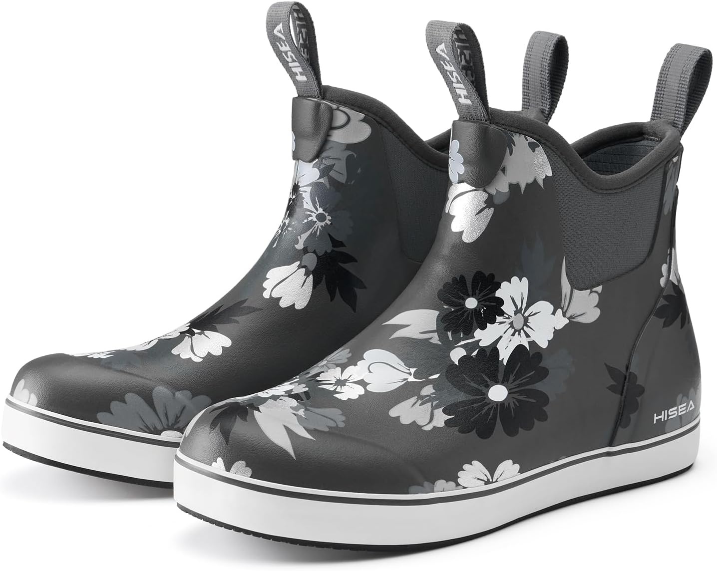 image:imageHISEA Womens Ankle Rain Boots Rubber Fishing Deck Boots Garden Boots for Women WaterproofGrey Flower